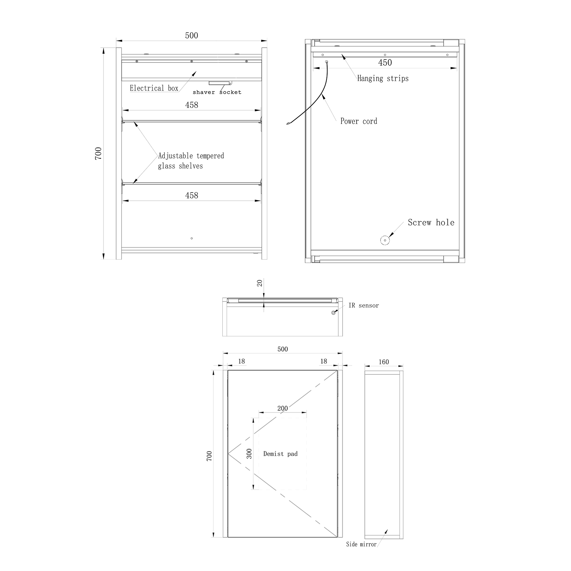 Harbour Icon Single Door LED Bathroom Mirror Cabinet with Demister Pad & Shaver Socket - 500 x 700mm