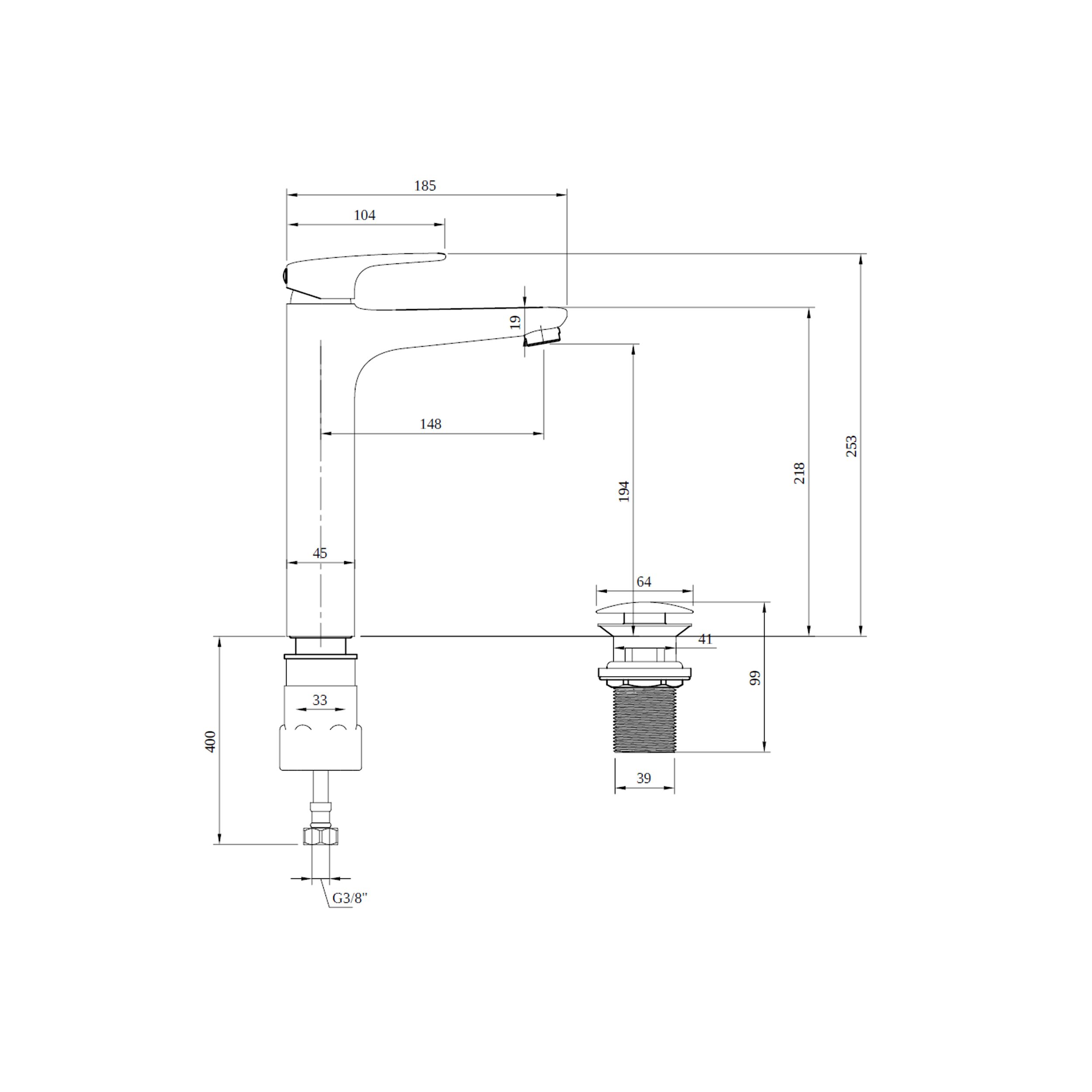 Villeroy & Boch O.Novo Start Tall Basin Mixer Tap with Click Clack Waste