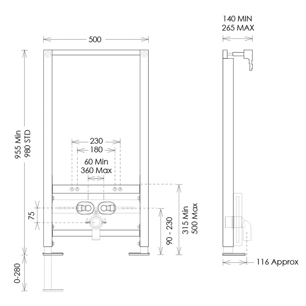 Abacus Wall-Mounted 0.98m Bidet Frame