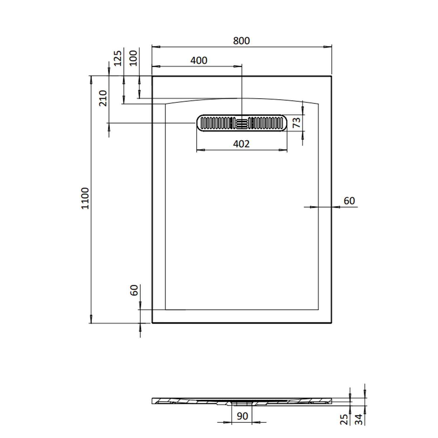 Crosswater Vito 25mm Dolomite Stone Resin Textured Rectangular Shower Tray with Linear Waste Cover