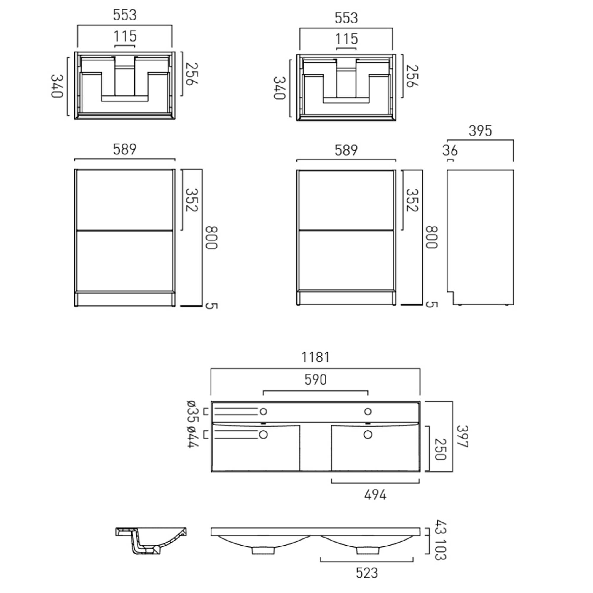 Vado Safari 1200mm Floorstanding Vanity Unit & Double Basin