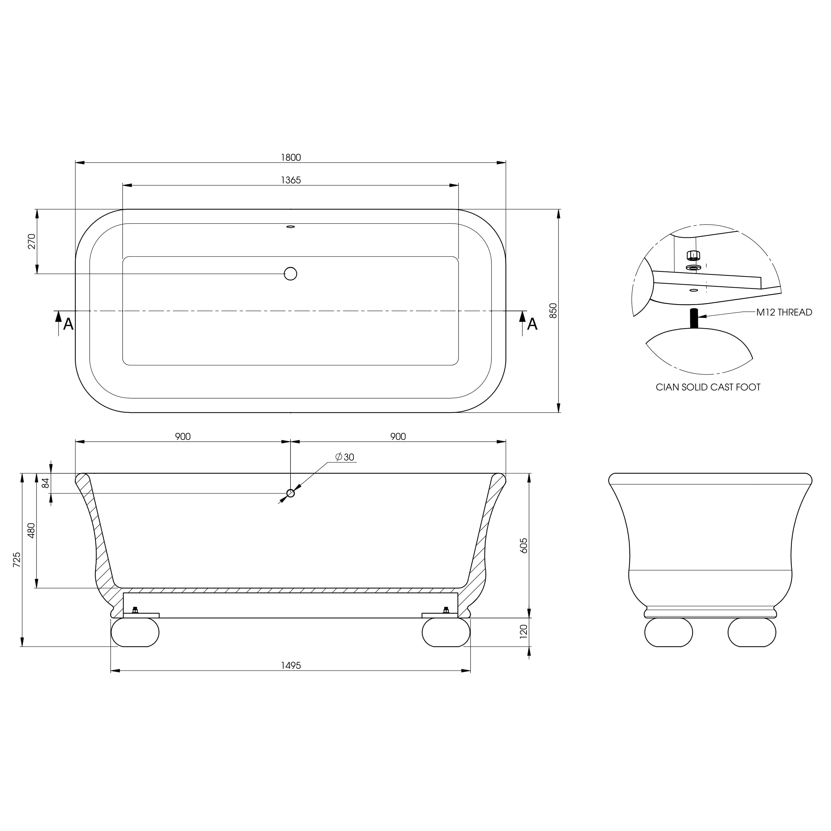 BC Designs Senator Freestanding Bath -1800 x 840mm