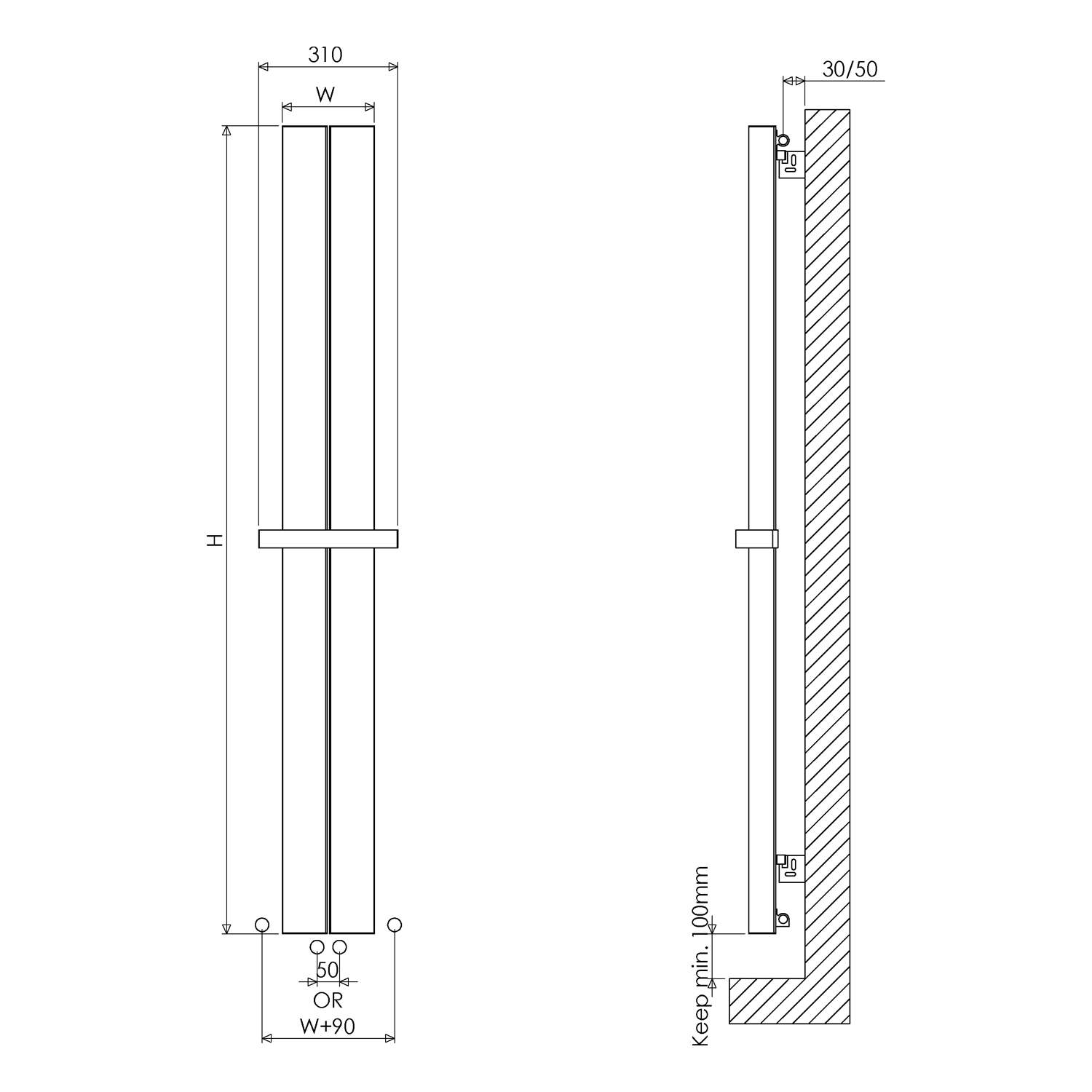 Carisa Nixie Bath Designer Aluminium Vertical Radiator & Towel Rail