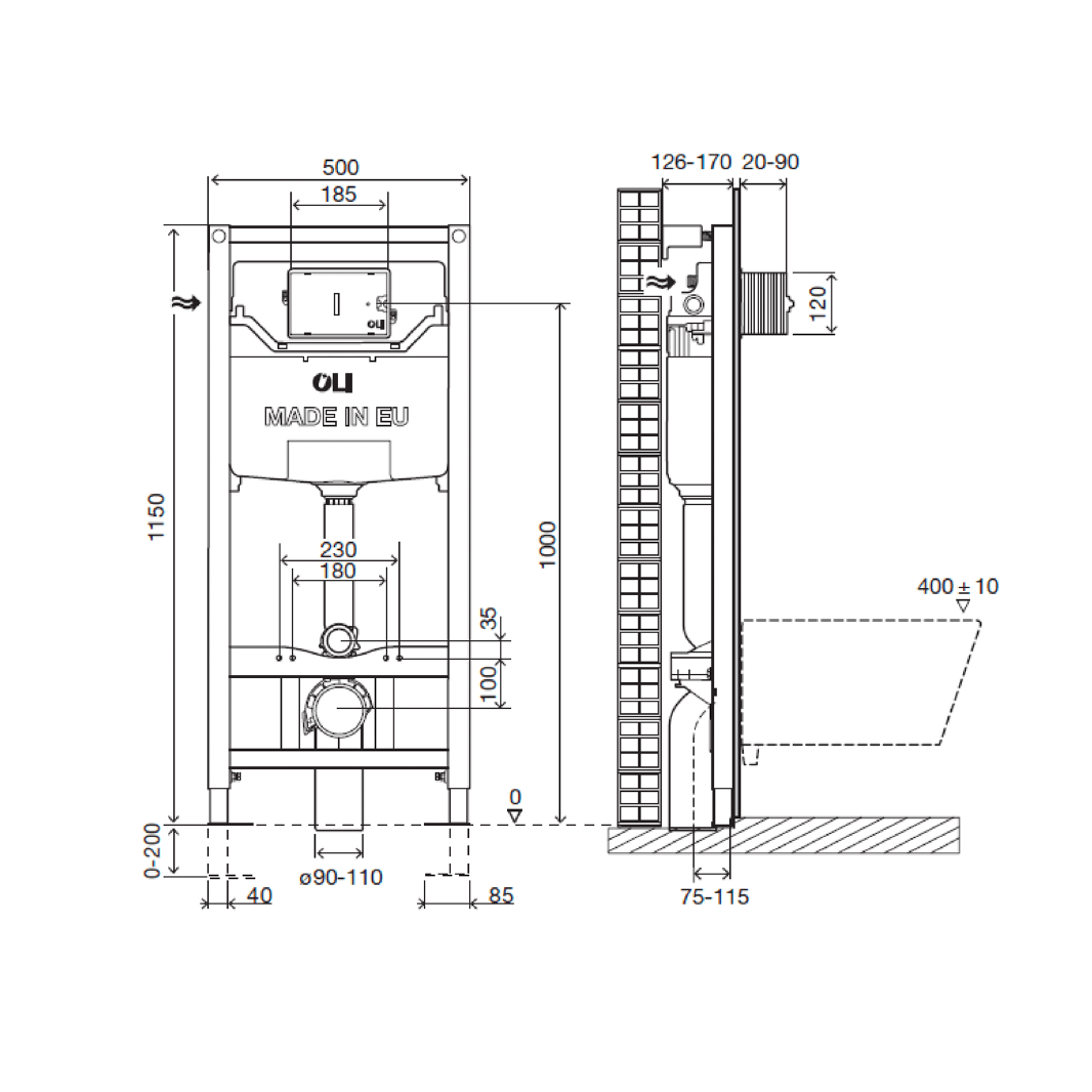 VOS 1.2m Cistern Frame for Wall Hung Toilets