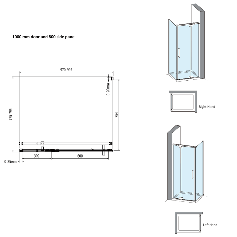 Crosswater Optix 10 Pivot Shower Door with Inline Panel and Optional Side Panel - Slate