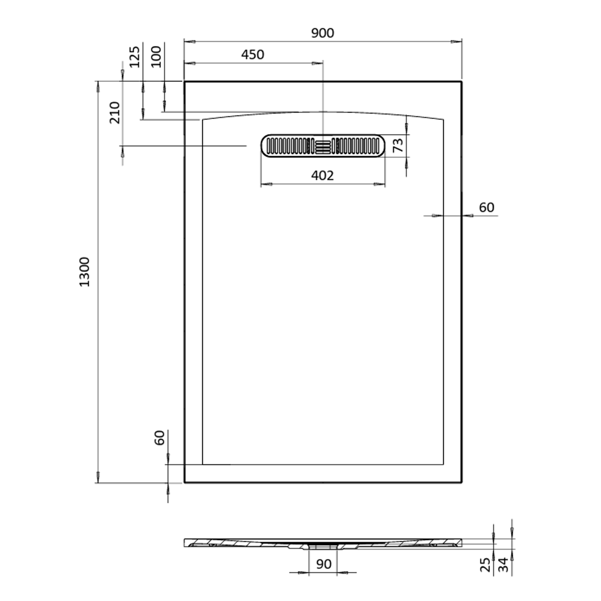 Crosswater Vito 25mm Dolomite Stone Resin Rectangular Shower Tray with Linear Waste Position
