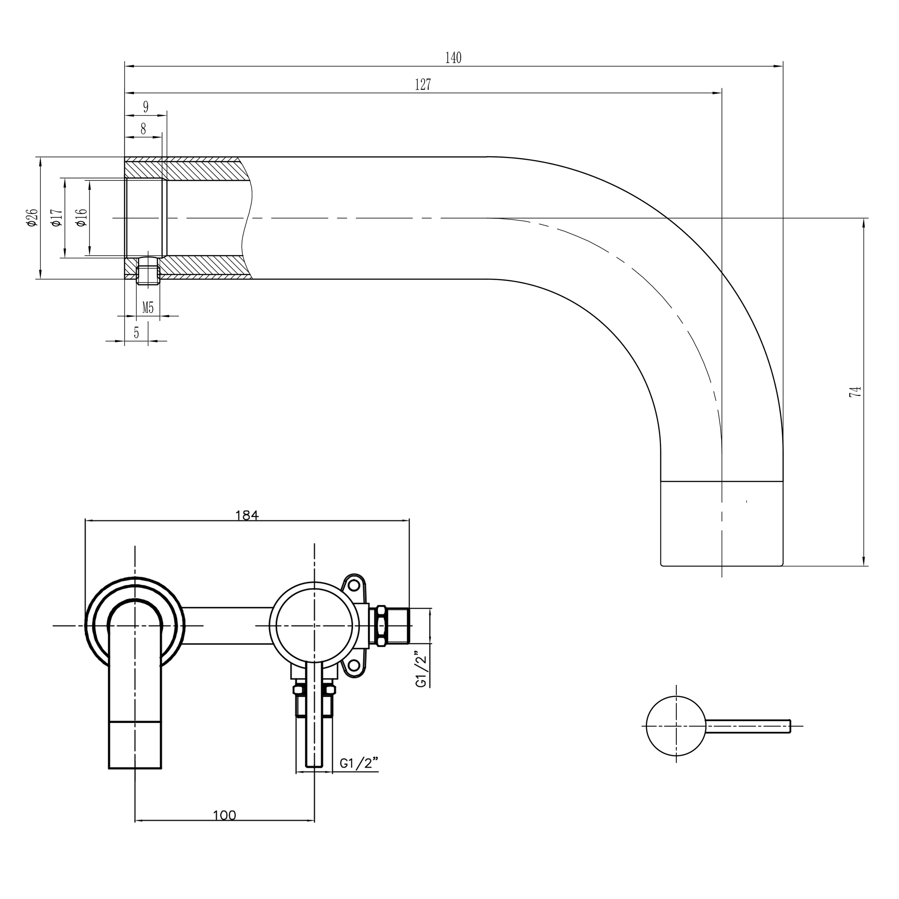 Core Wall Mounted 140mm Cloakroom Basin Tap