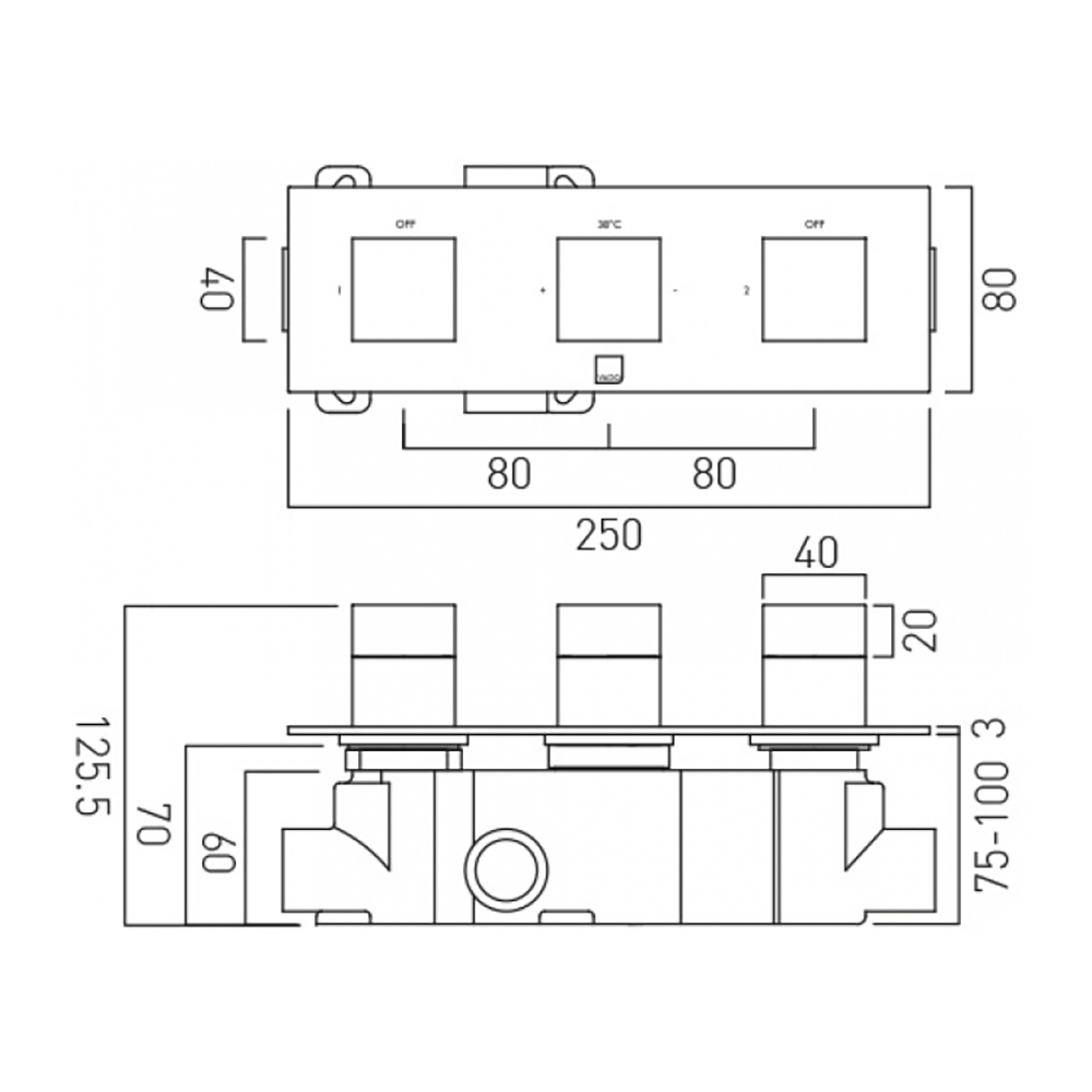 Vado Tablet Notion Concealed Thermostatic Shower Valve - 2 Outlets