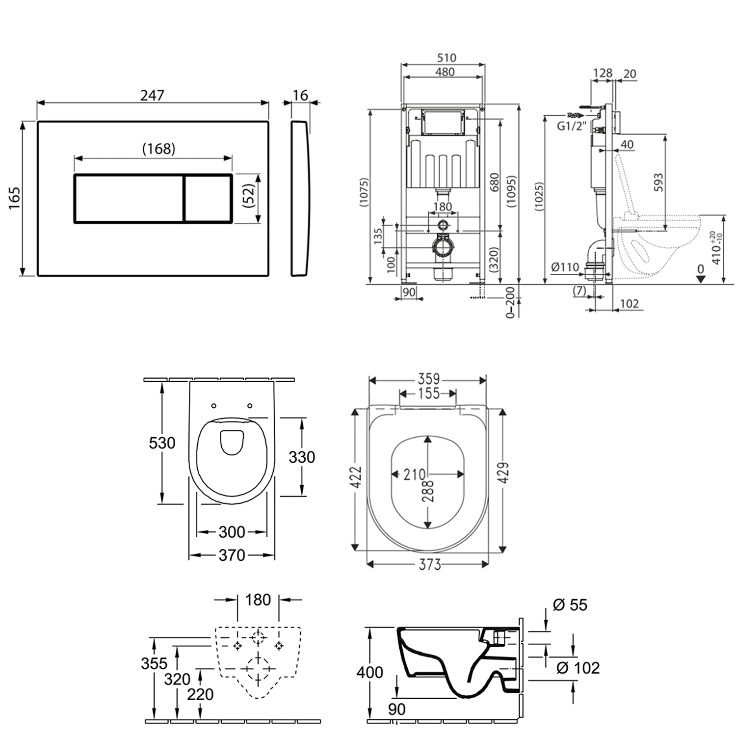 Villeroy & Boch ViConnect Pro S Frame with Arto Wall Mounted Rimless Toilet, Flush Plate & Soft Close Toilet Seat