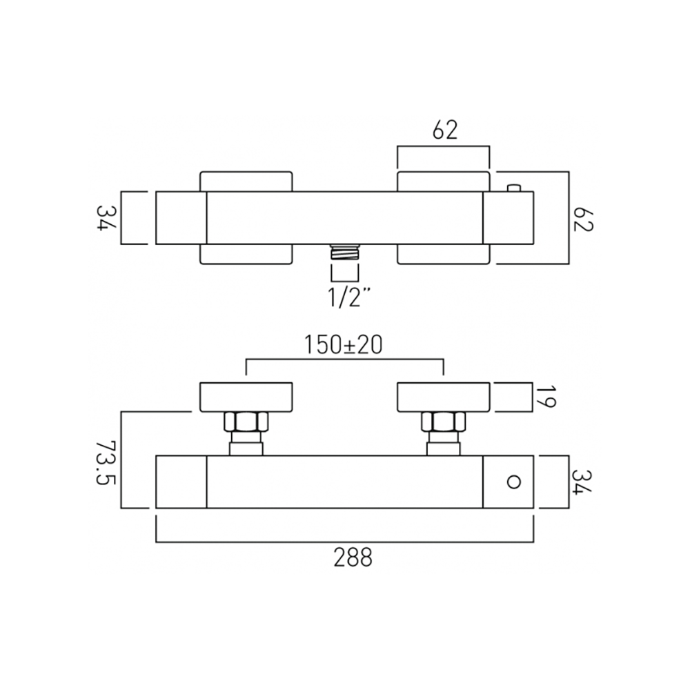 Vado Phase Exposed Thermostatic Shower Valve - 1 Outlet