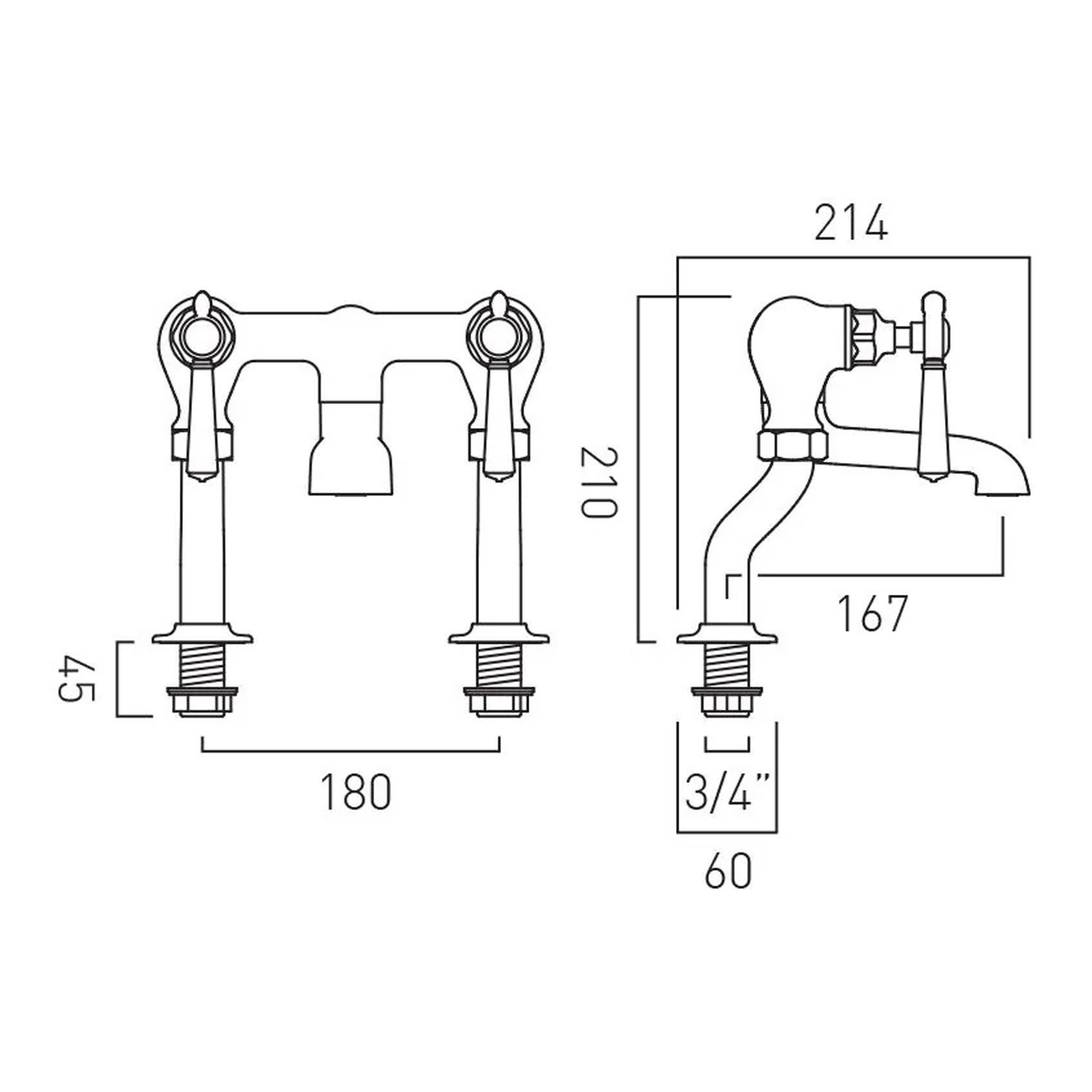 Booth & Co Axbridge Traditional Lever Deck Mounted Bath Filler Tap