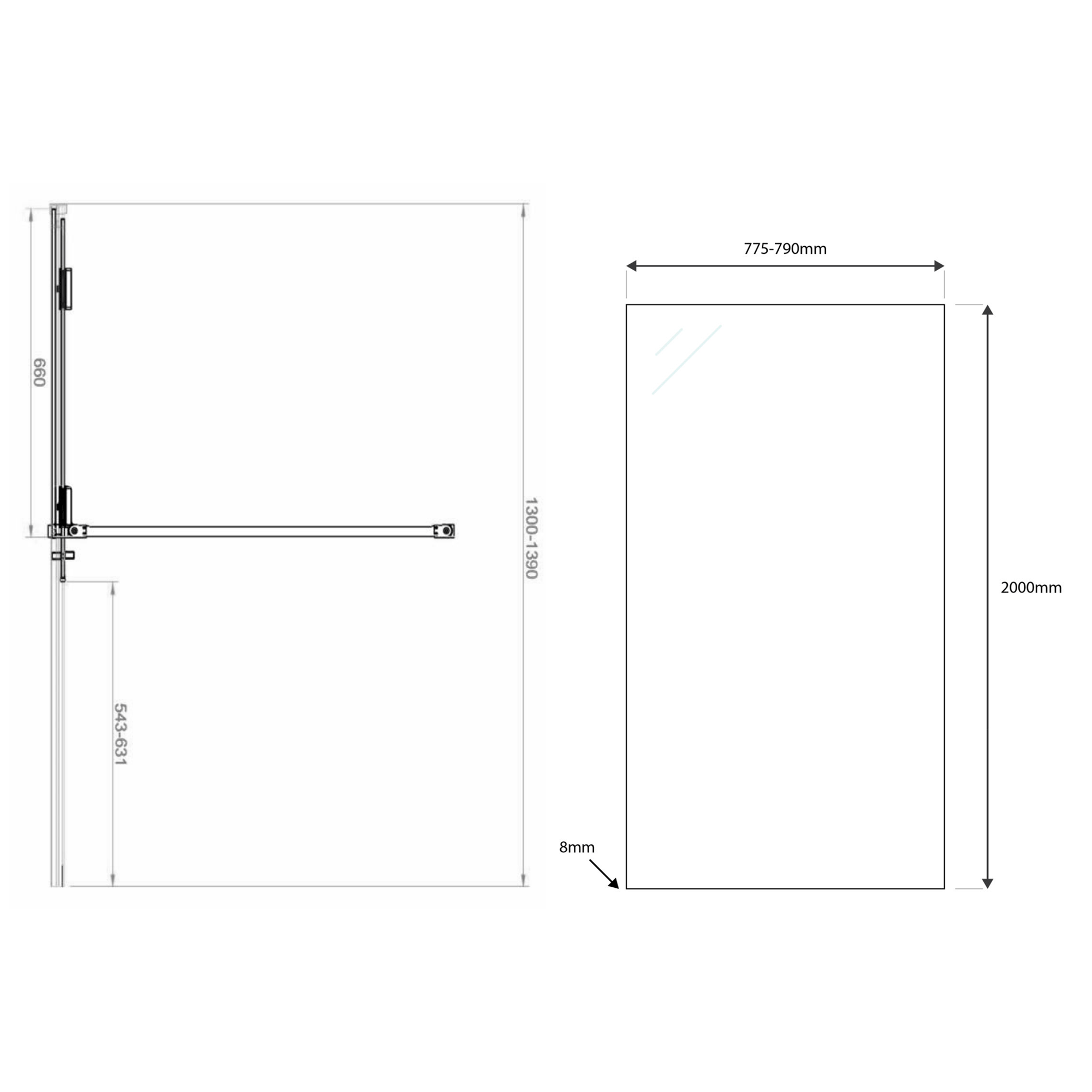 Harbour Momentum 8mm Easy Clean 2m Tall Sliding or Wetroom Shower Door & Optional Side Panel - Brushed Brass