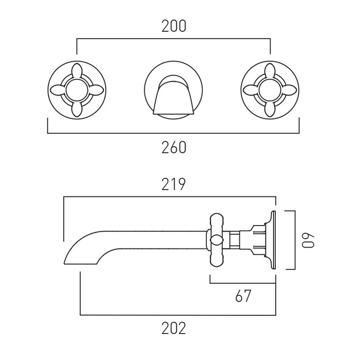 Booth & Co Axbridge Traditional Crosshead 3 Hole Wall Mounted Basin Mixer Tap