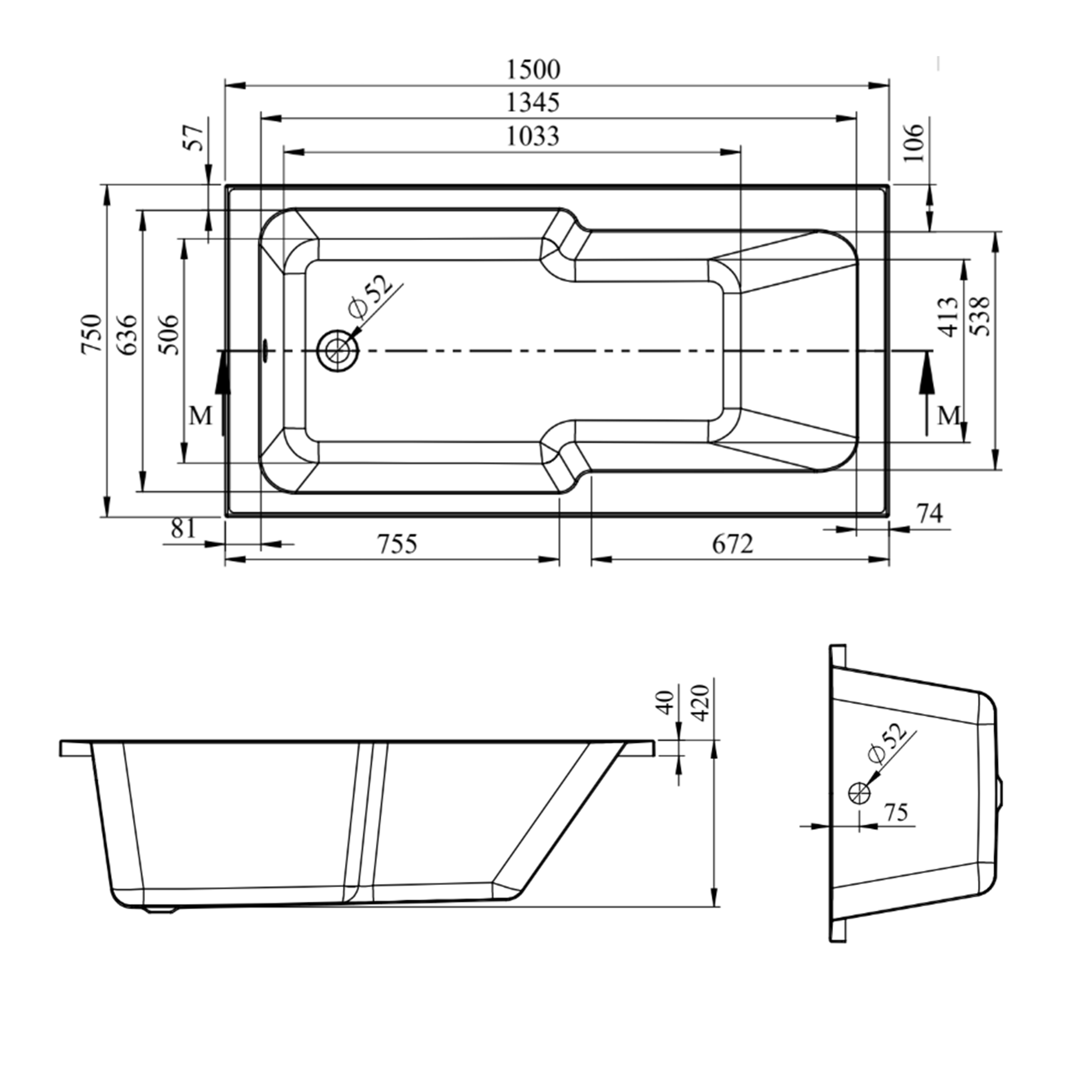 Armourcast Reinforced Keyhole Shower Bath