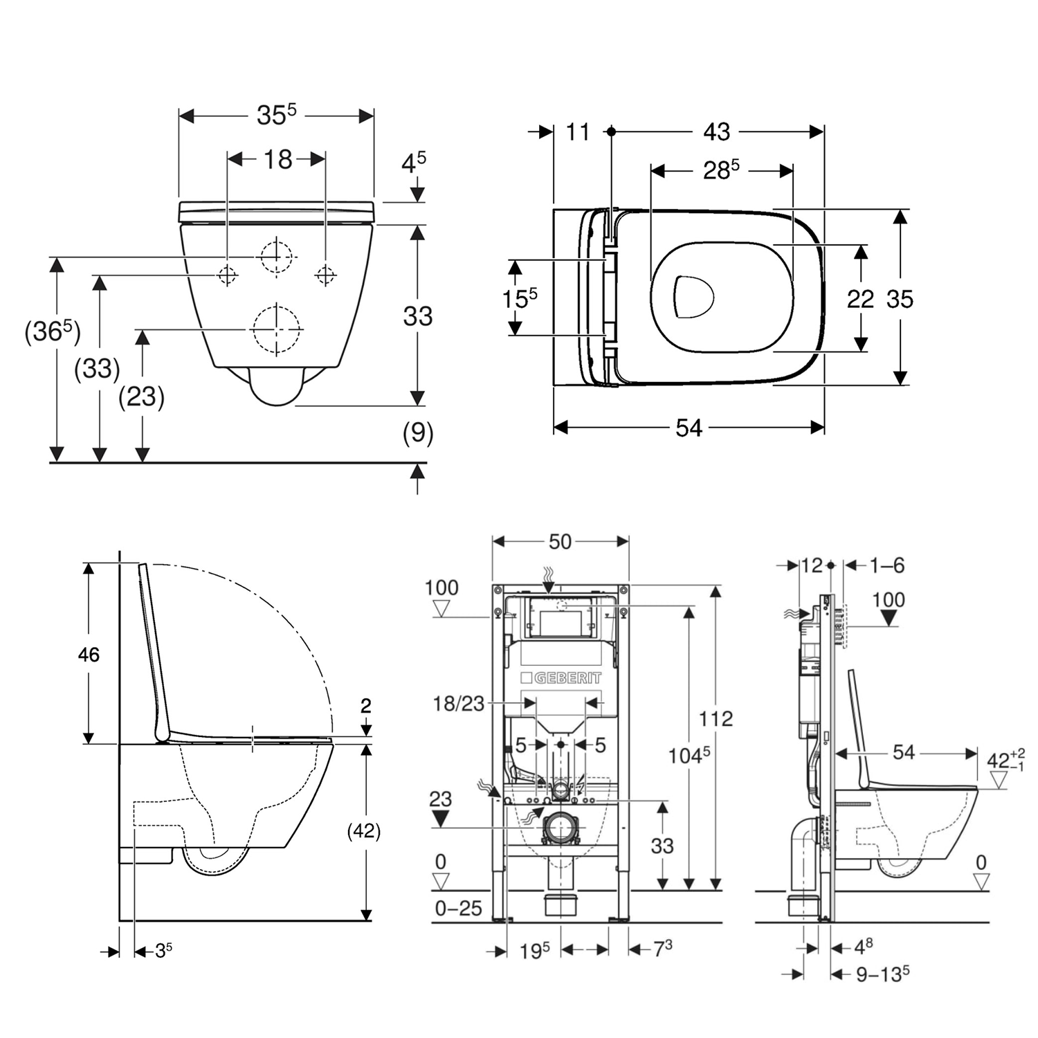 Geberit Wall-Hung 4-in-1 Sigma Cistern, Frame, Flush Plate, Smyle Rimless Pan & Soft Close Seat Pack