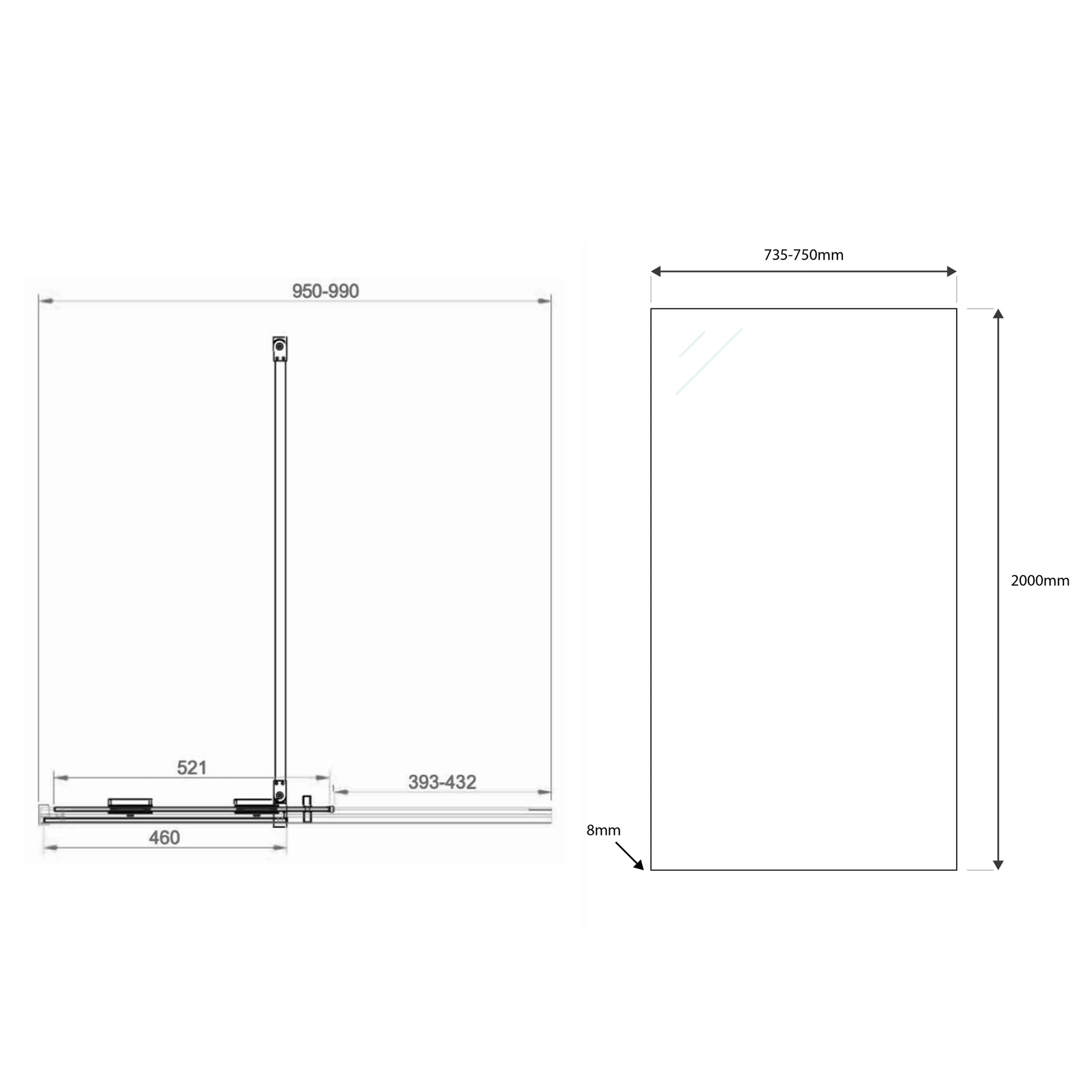 Harbour Momentum 8mm Easy Clean 2m Tall Sliding or Wetroom Shower Door & Optional Side Panel - Brushed Brass