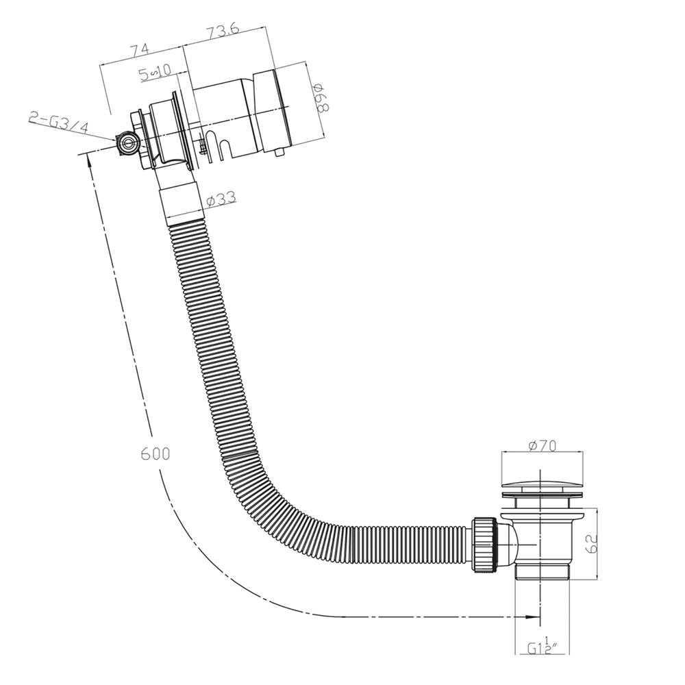 Core Overflow Bath Filler with Click Clack Waste