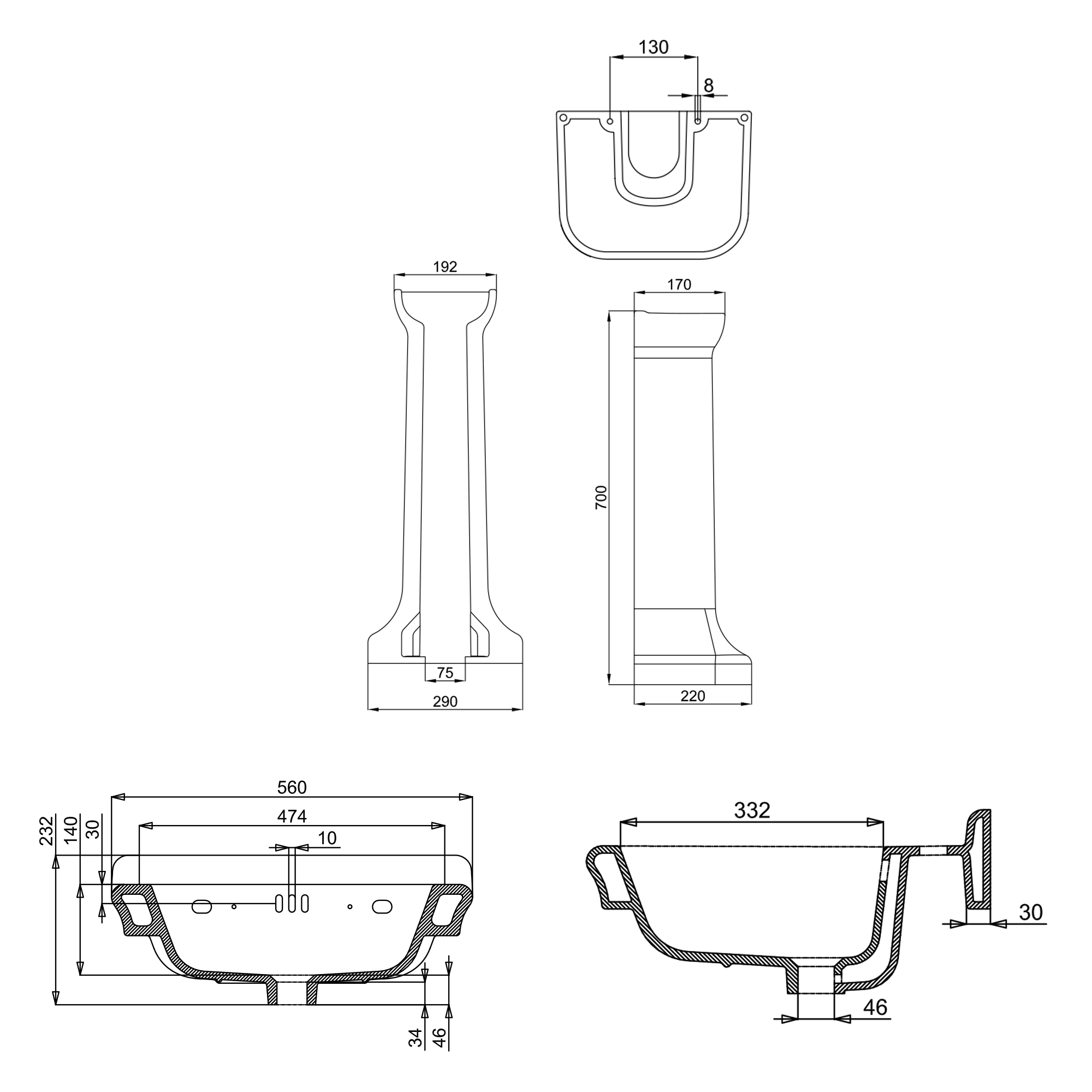 Burlington Guild 560mm Basin & Full Pedestal