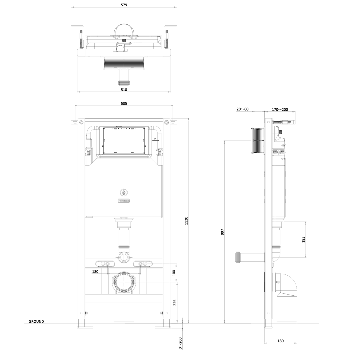 WRAS Approved Crosswater Wall Hung 1120mm Height Support Frame with Dual Flush Cistern