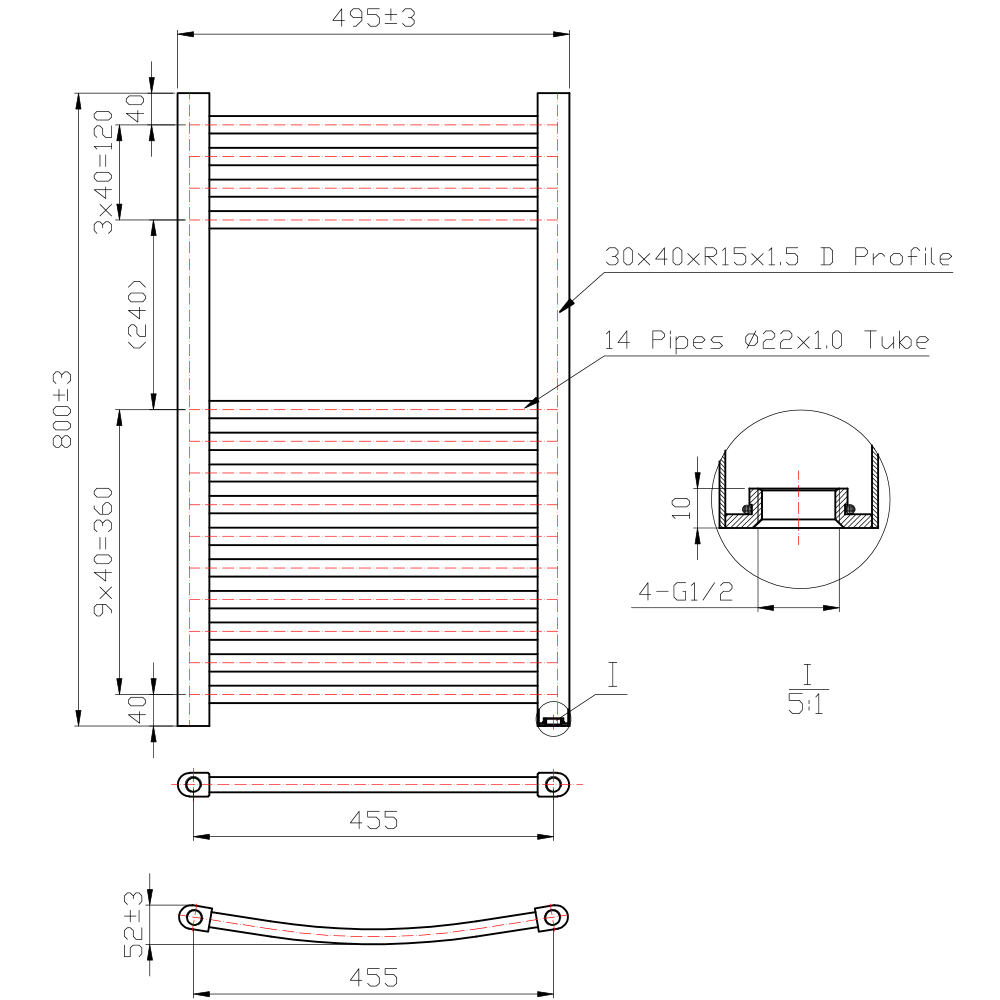 Brenton Chrome Straight Heated Towel 22mm Rail Radiator