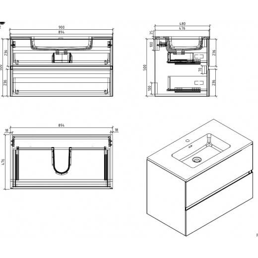 Harbour Substance 900mm 2 Drawer Wall Mounted Vanity Unit & Basin Options - Concrete Effect