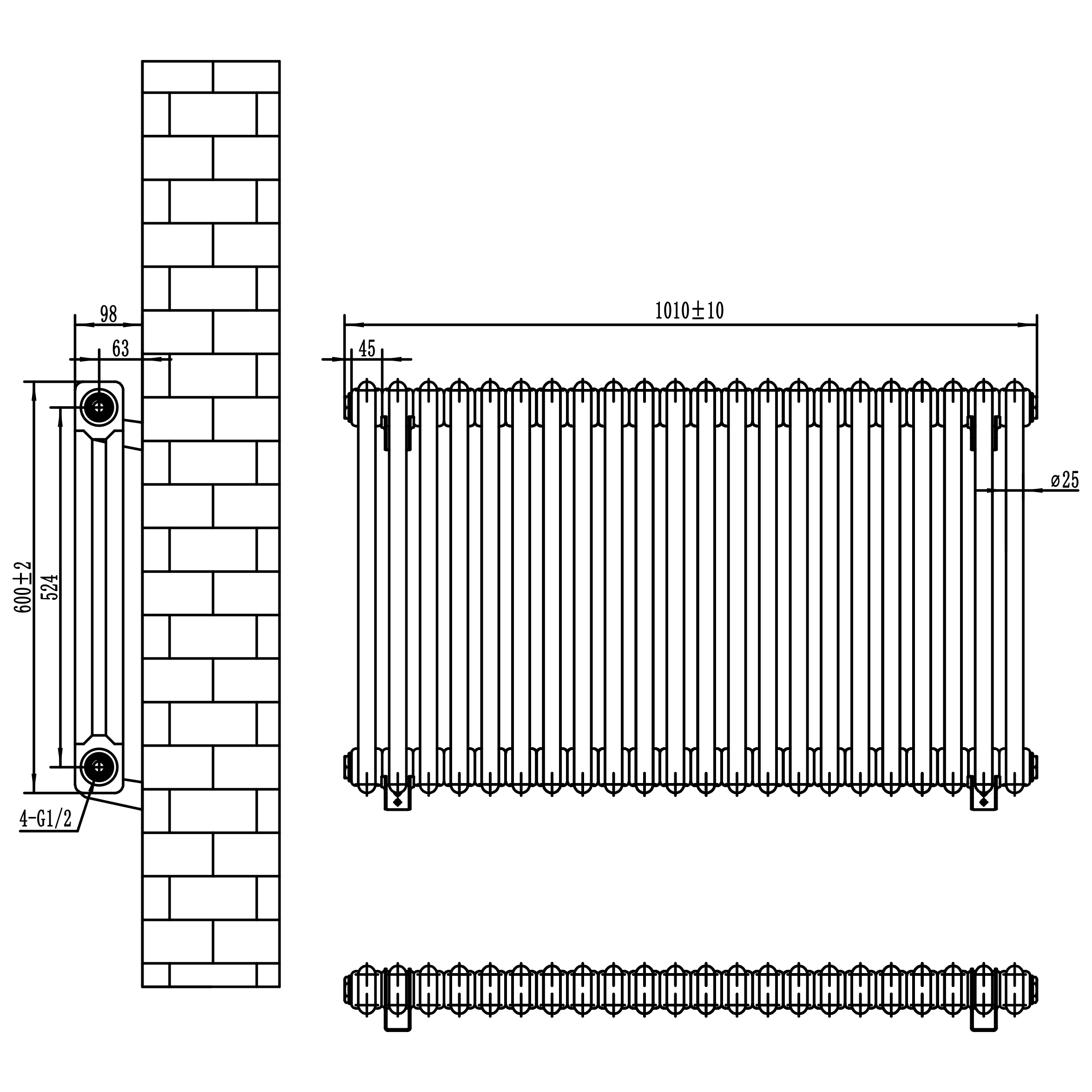 Toasty Ardleigh Matt Black Horizontal Column Radiator