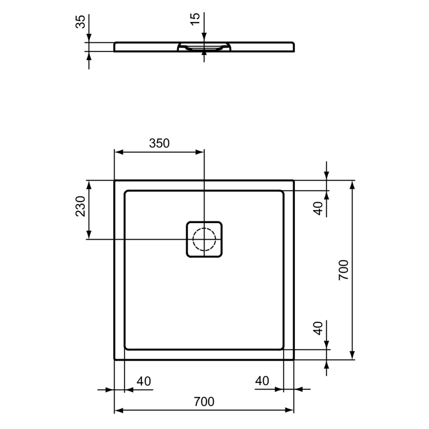Ideal Standard Ultra Flat Evo Square Anti-Slip Acrylic Shower Tray with Offset Waste - 4 Sizes