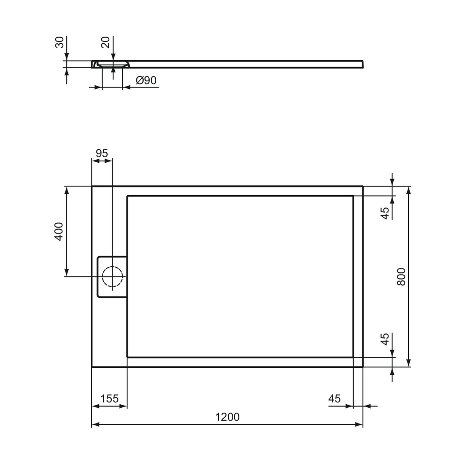 Ideal Standard Ultra Flat S i.life Pure White Rectangular Anti-Slip Stone Resin Shower Tray - 5 Sizes
