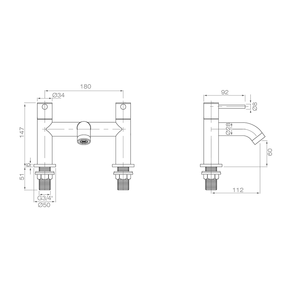 Harbour Clarity Brushed Brass Deck Mounted Bath Filler