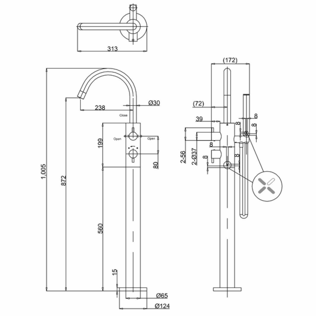 Crosswater Kai Lever Floorstanding Thermostatic Bath Shower Mixer Tap with Shower Kit