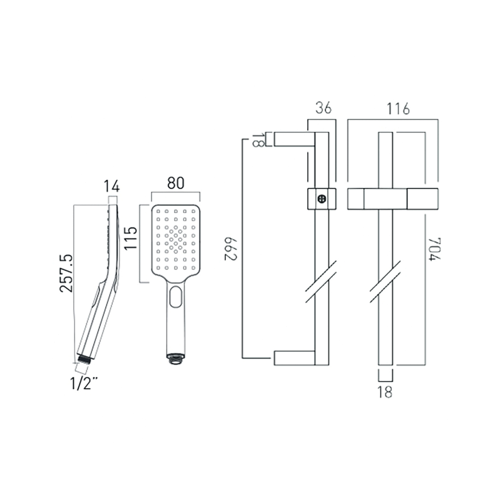 Vado Nebula Square Multi-Function Slide Rail Shower Kit