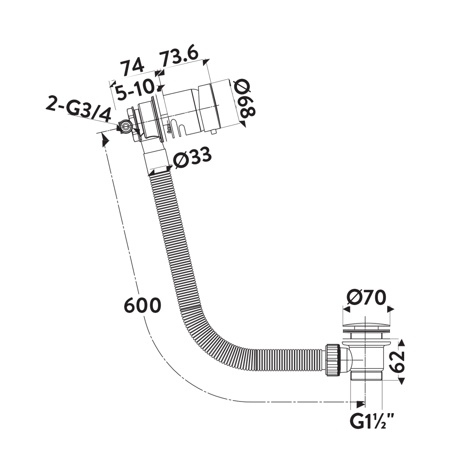 Core Overflow Bath Filler with Click Clack Waste