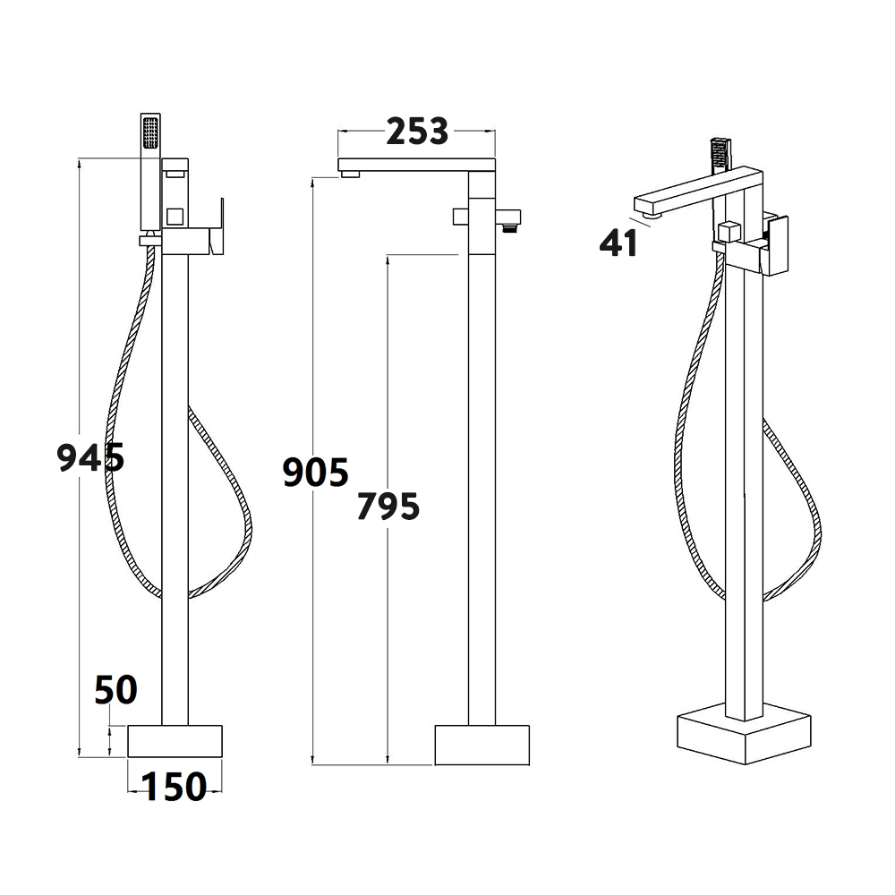 Vellamo Forte Freestanding Bath Shower Mixer with Shower Kit