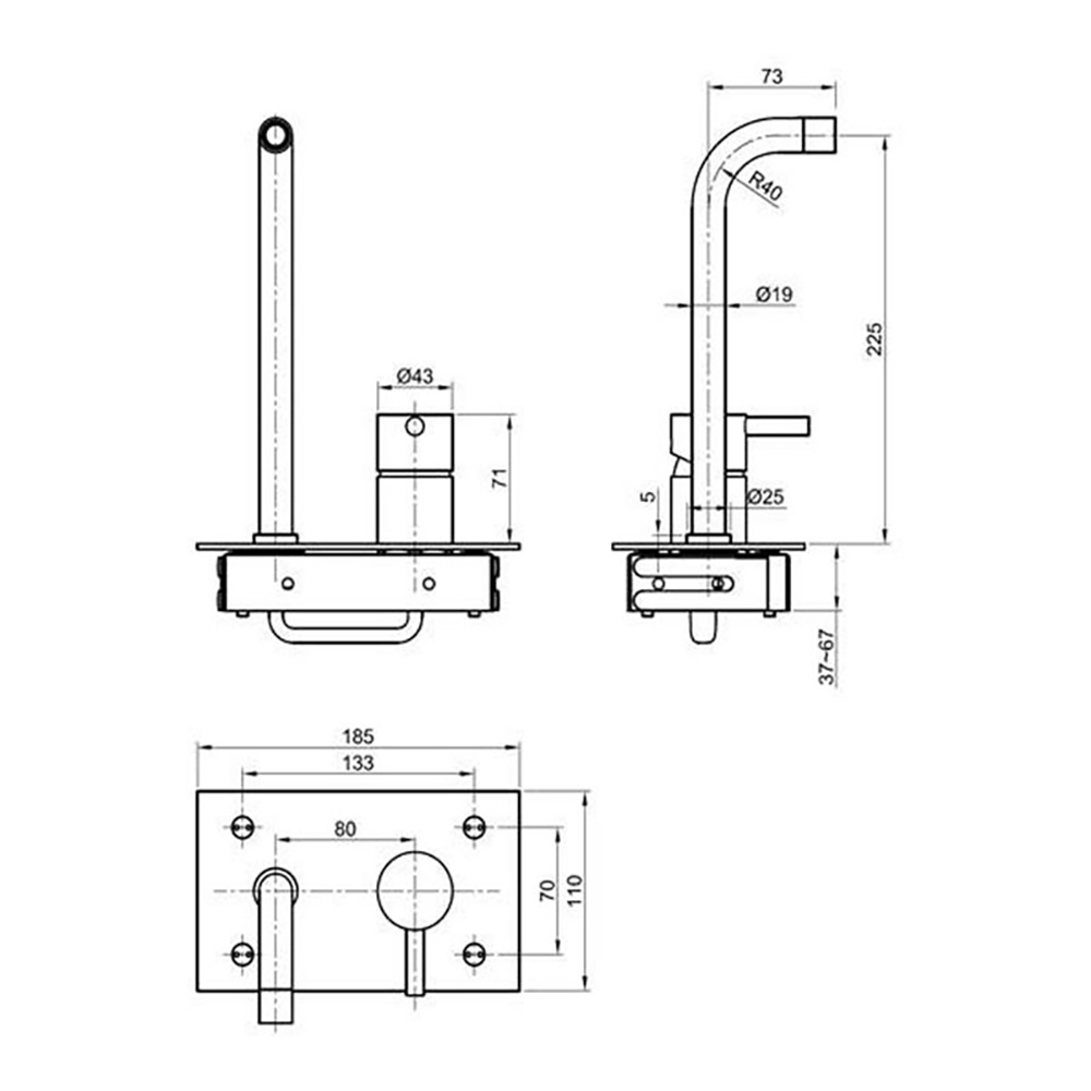 Inox Brushed Stainless Steel Wall Mounted Single Lever Basin Mixer With Backplate