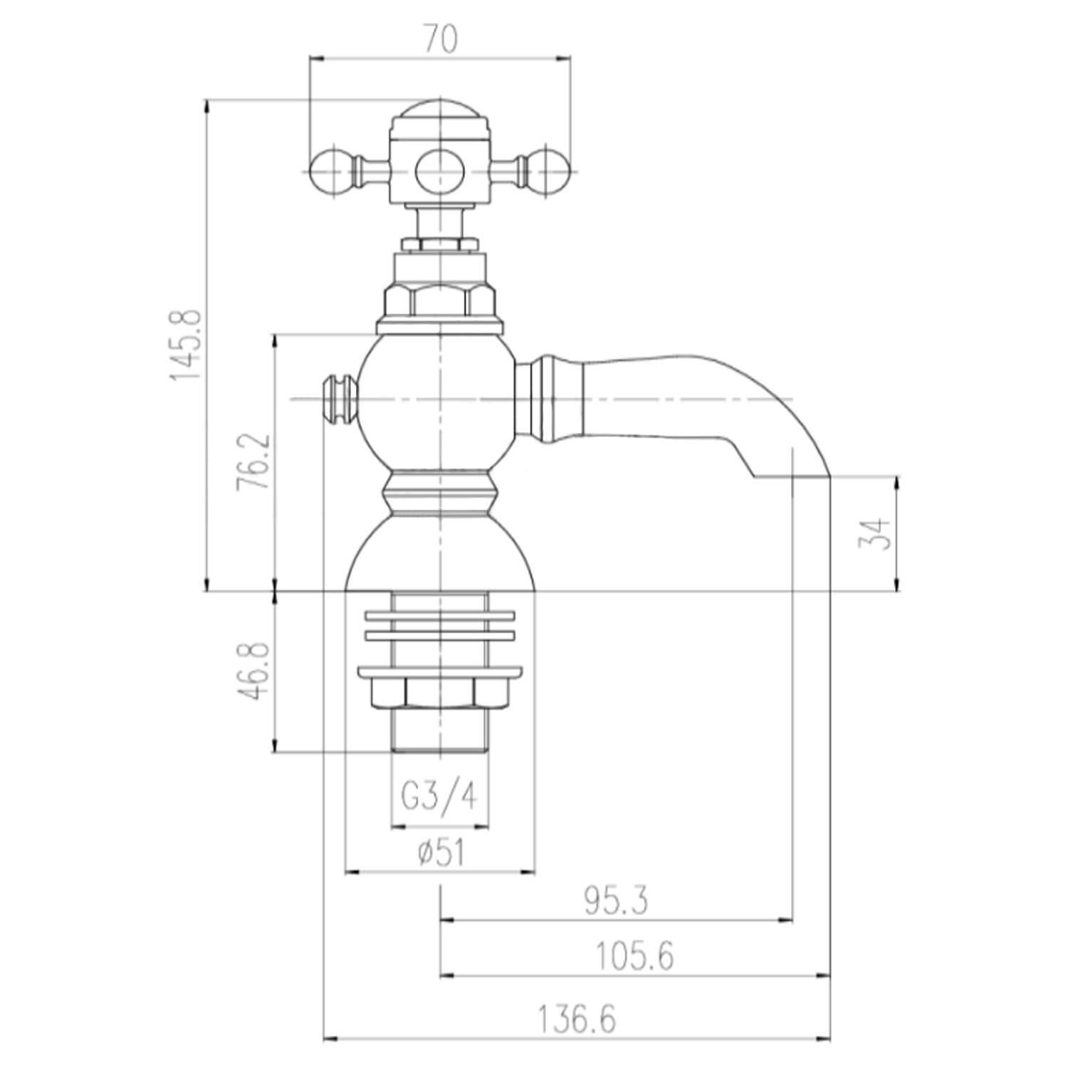 Butler & Rose Eliza Crosshead Bath Pillar Taps