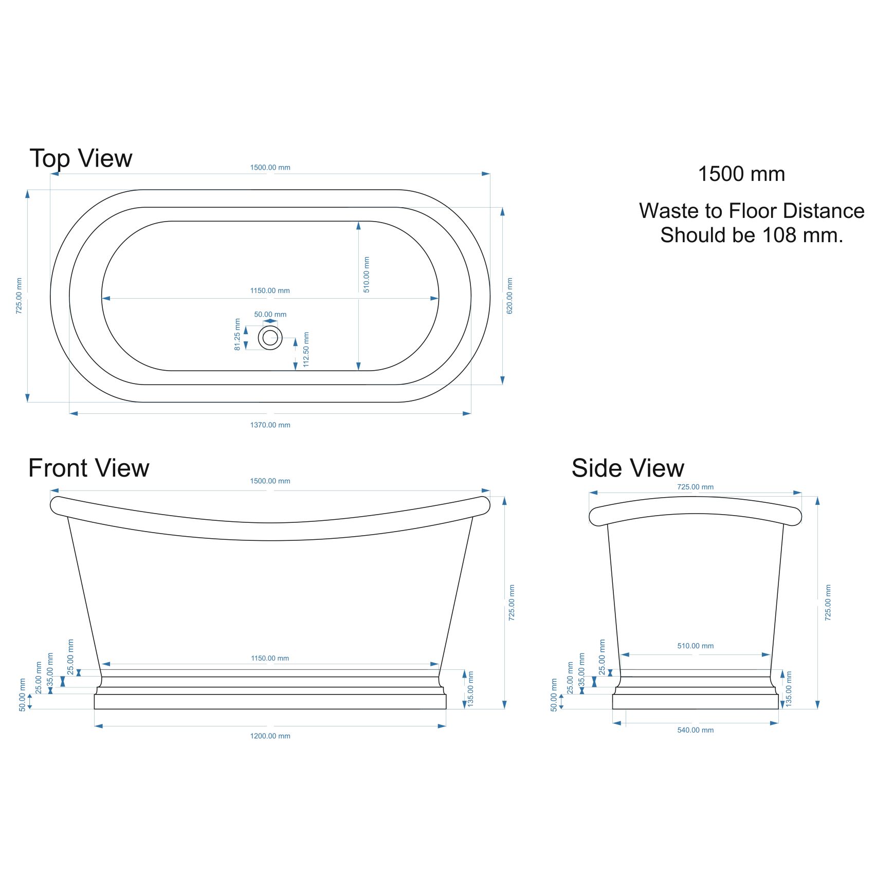 BC Designs Classic Roll Top Nickel Boat Bath - 1500 x 725mm & 1700 x 725mm