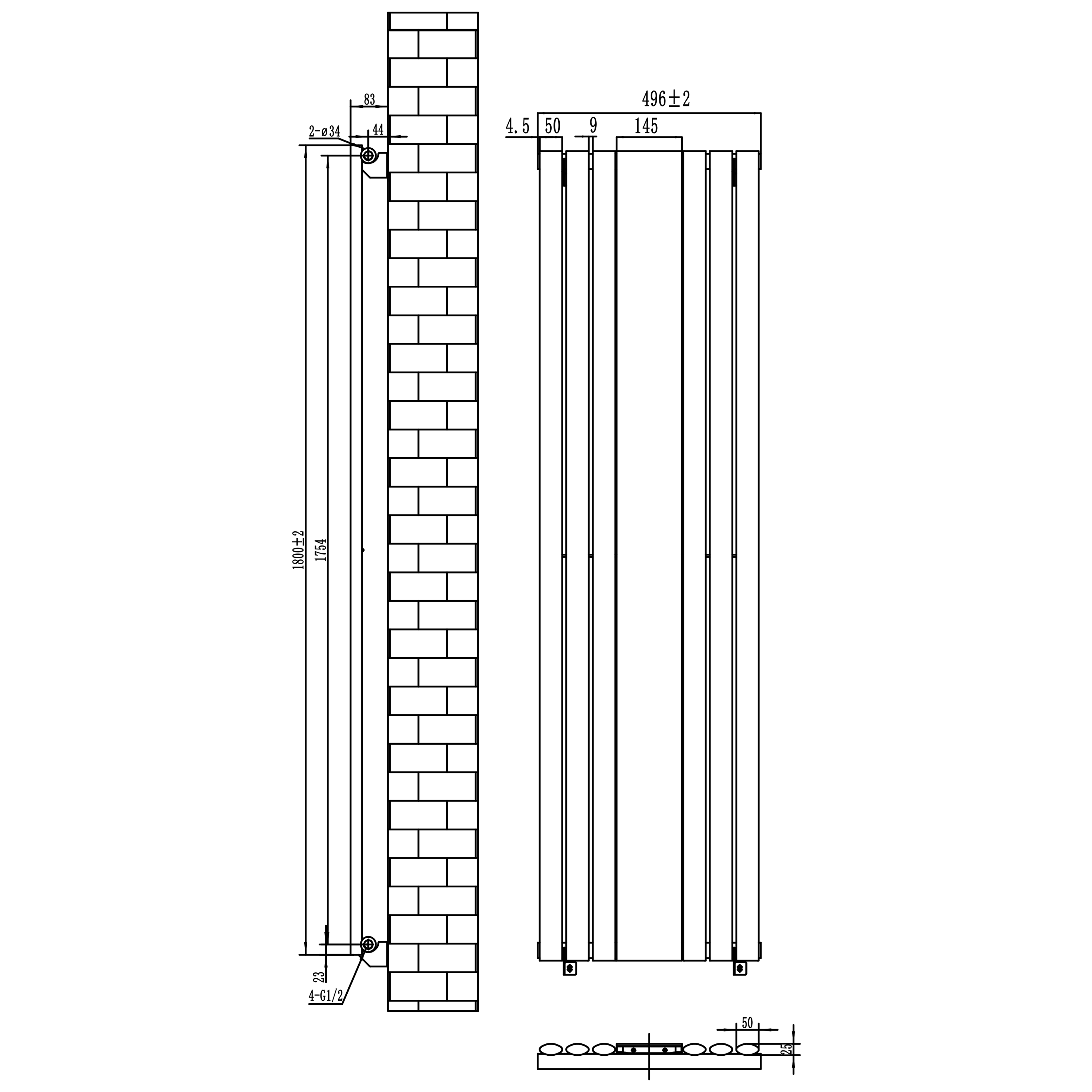 Toasty Echo Anthracite Grey Oval Single Panel Vertical Mirror Radiator - 1800 x 500mm