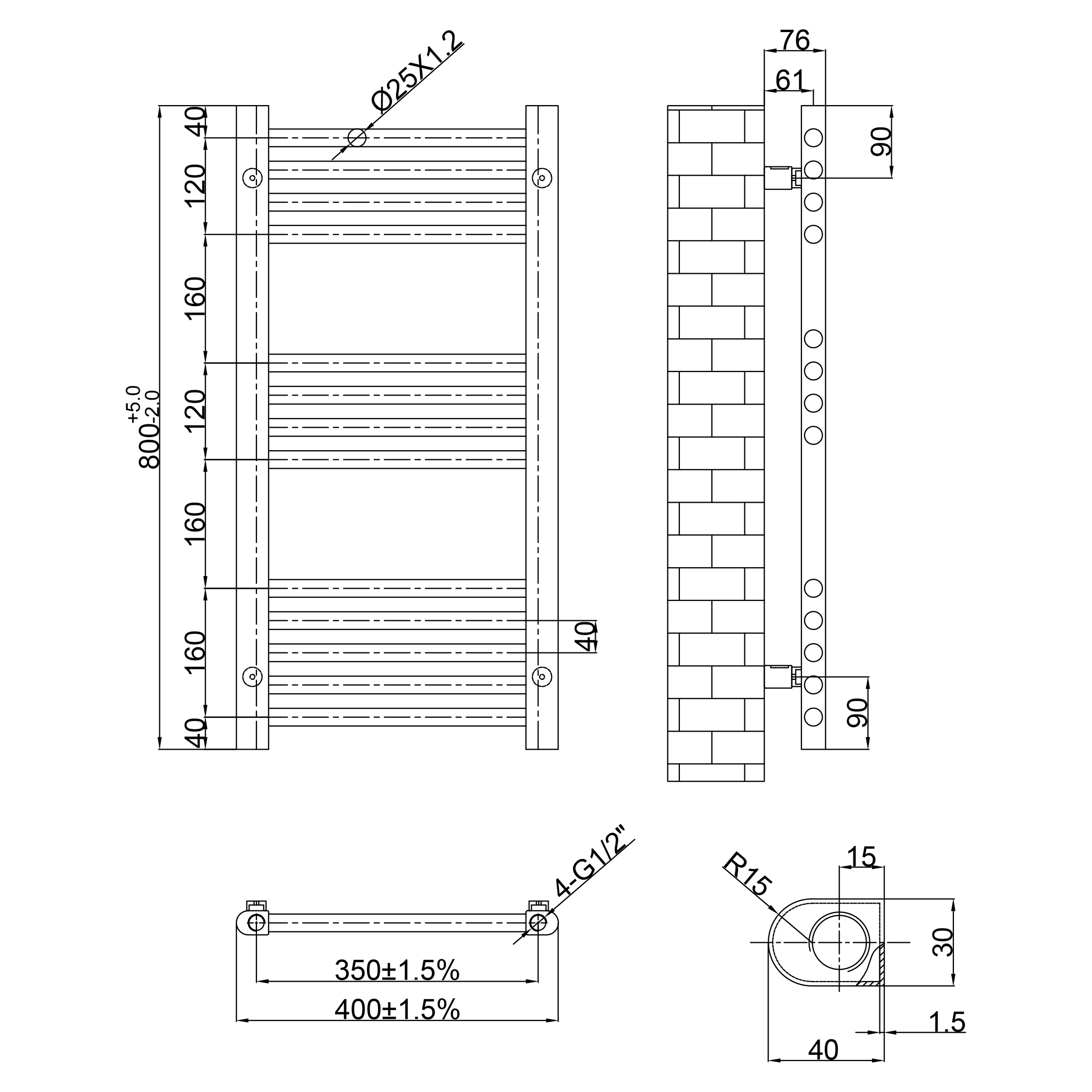 Toasty Glow Premium Matt Black 25mm Heated Towel Rail
