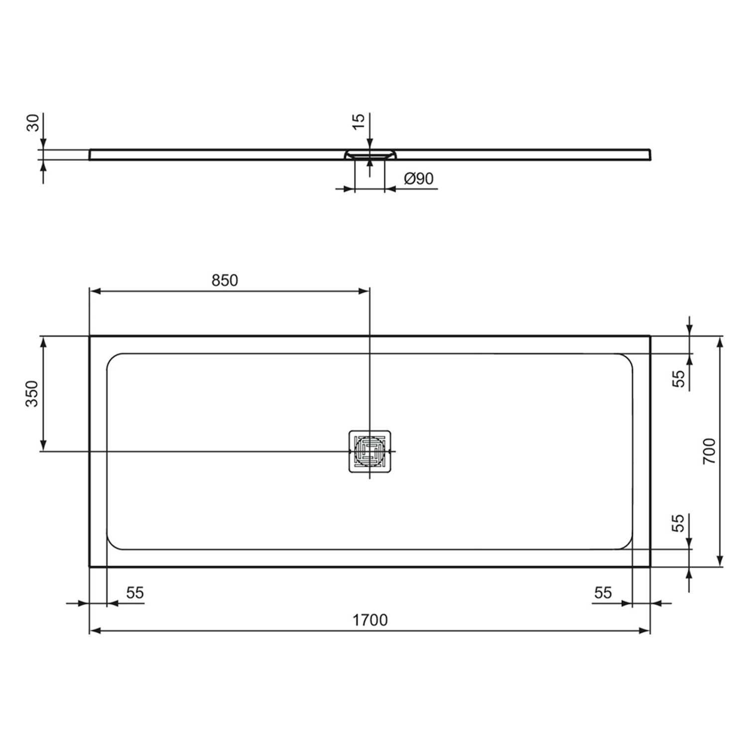 Ideal Standard Ultra Flat S+ Pure White Rectangular Anti-Slip Stone Resin Shower Tray - 7 Sizes