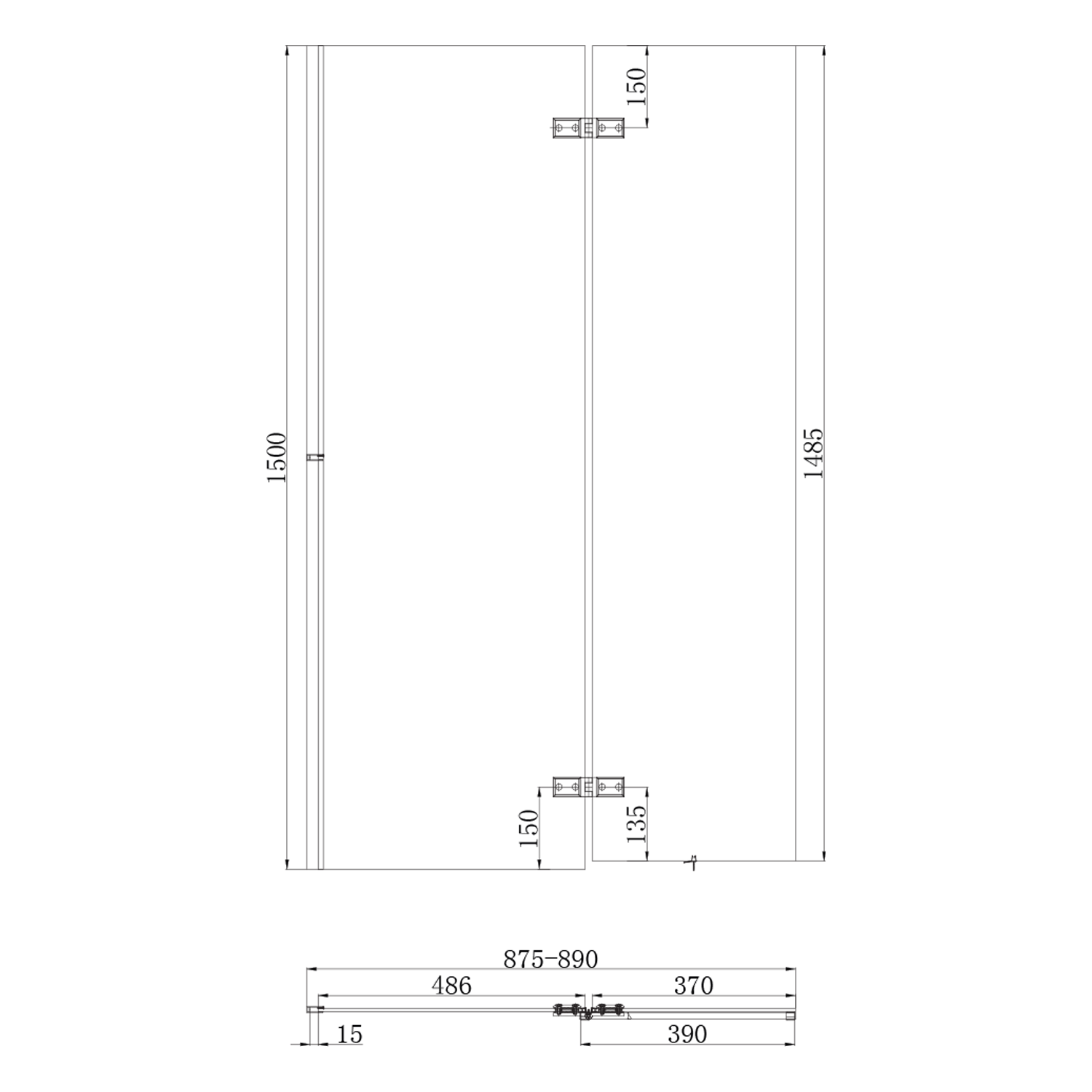 Harbour i6 Easy Clean Matt Black Hinged Bath Screen with Fixed Inline Panel - 1500 x 875mm