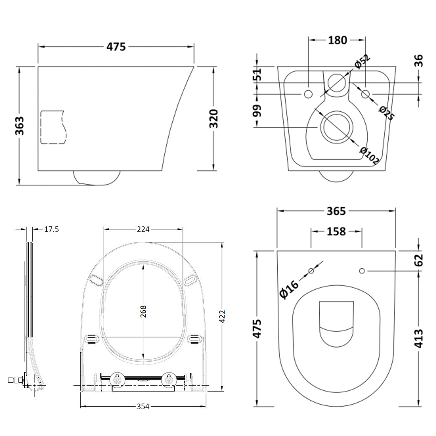 Harbour Acclaim Rimless Short Projection Wall Hung Toilet & Soft Close Seat