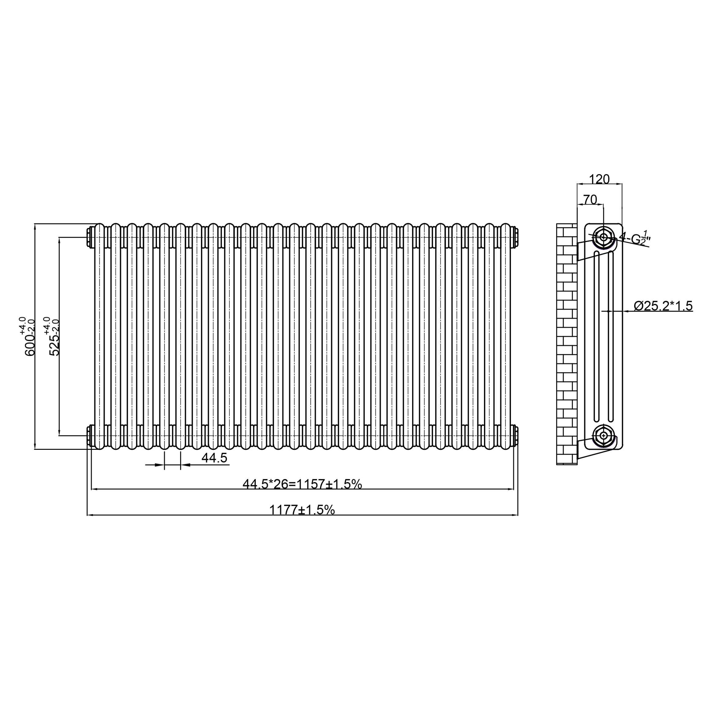 Toasty Ardleigh Antique Copper Horizontal 3 Column Radiator