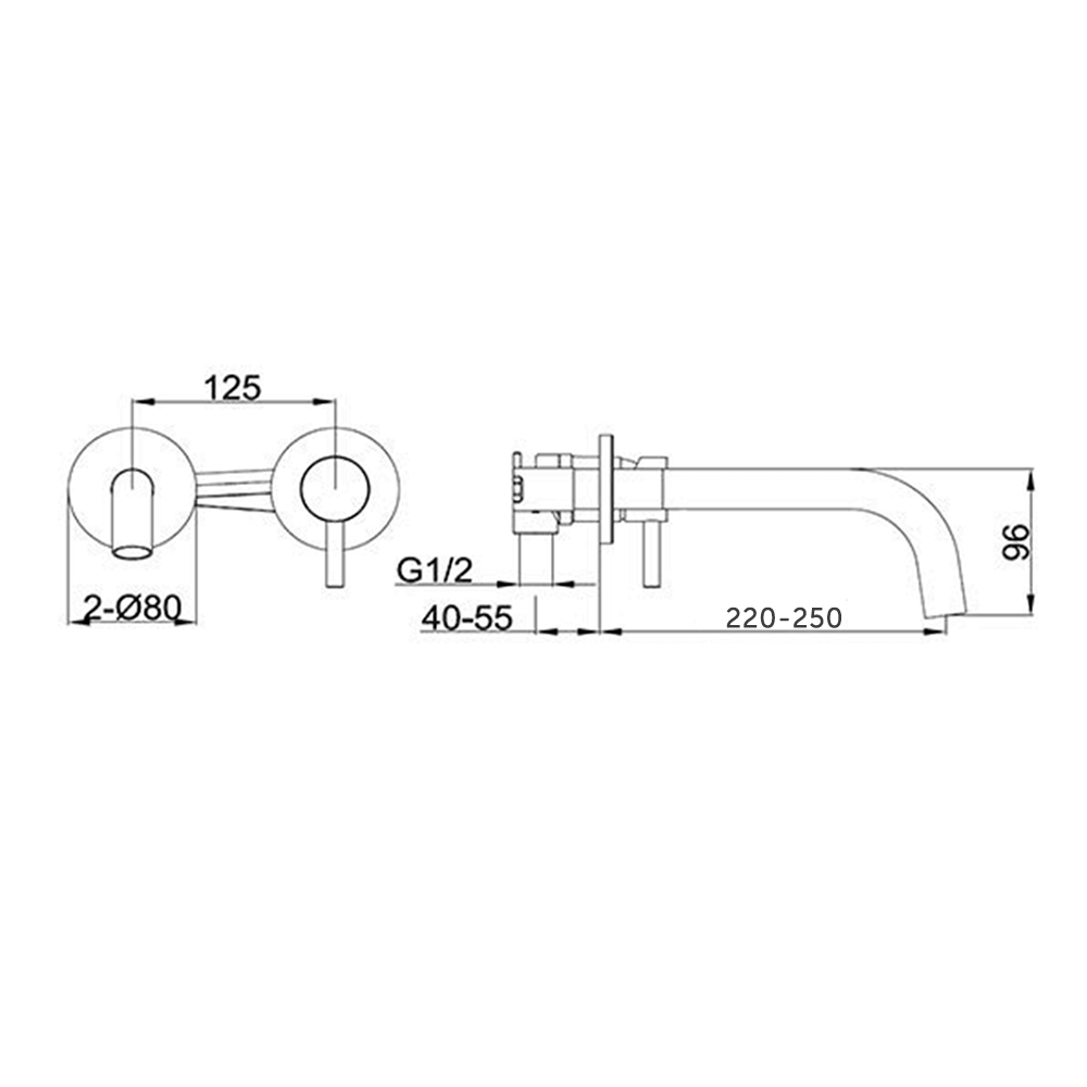 VOS Single Lever Wall Mounted Basin Mixer - Brushed Black