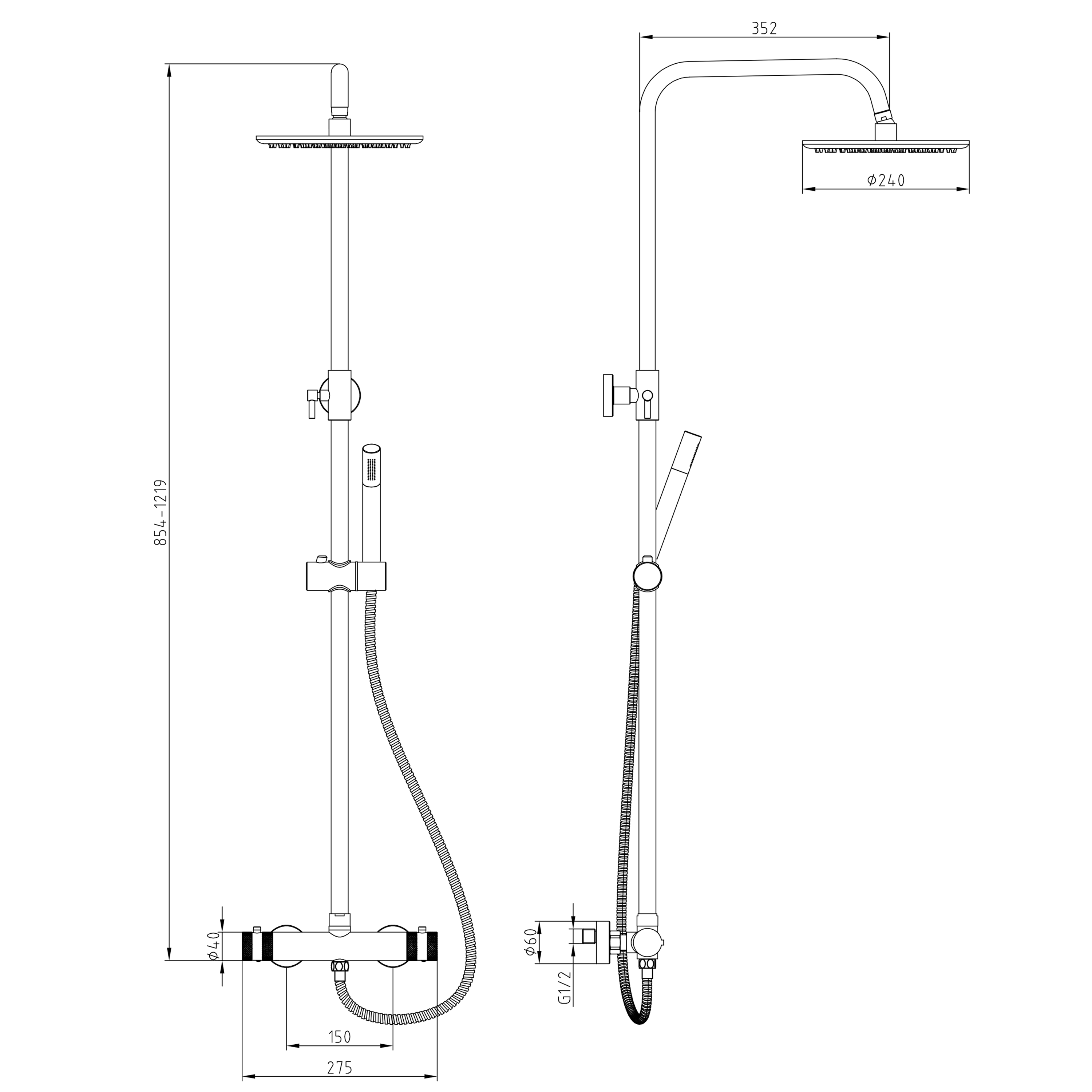 Core Exposed Thermostatic Rigid Riser Shower Kit