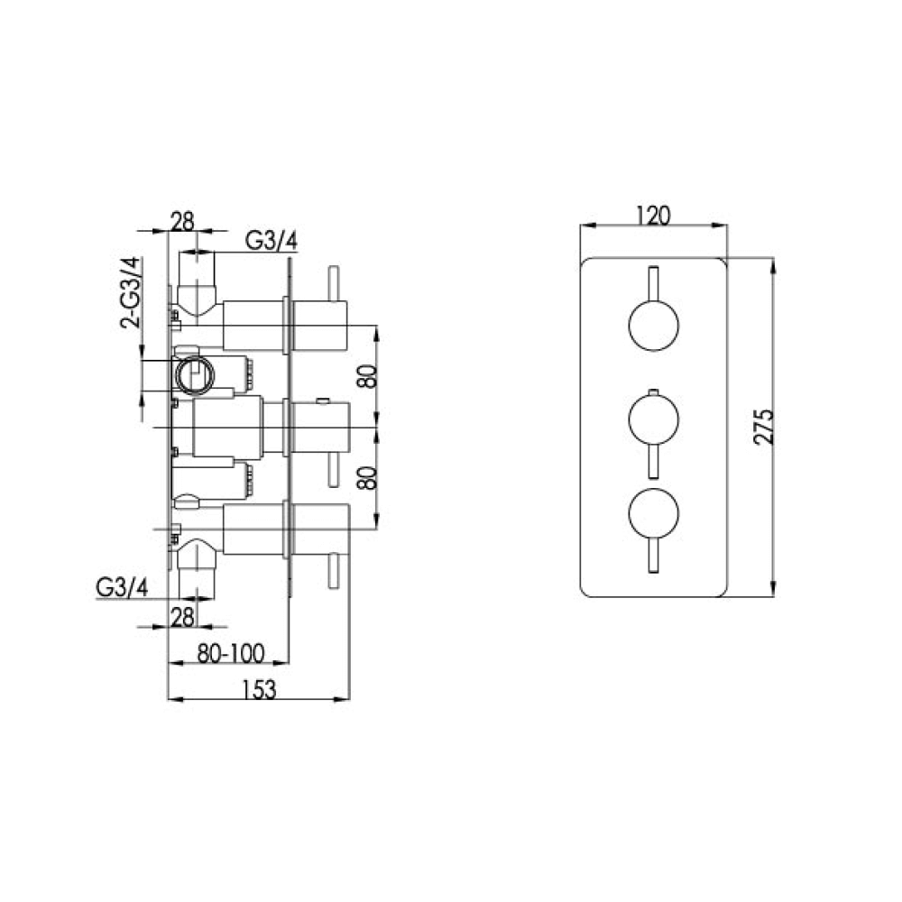 Inox Brushed Stainless Steel Portrait Concealed Thermostatic Shower Valve - 2 Outlets