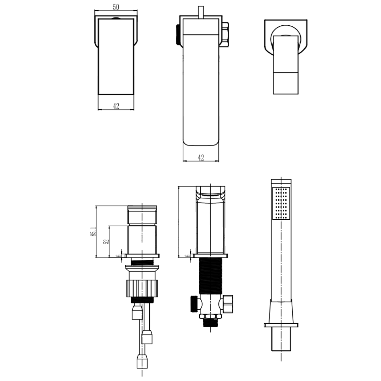 Harbour Status 3 Hole Bath Mixer with Pull Out Handset - Chrome