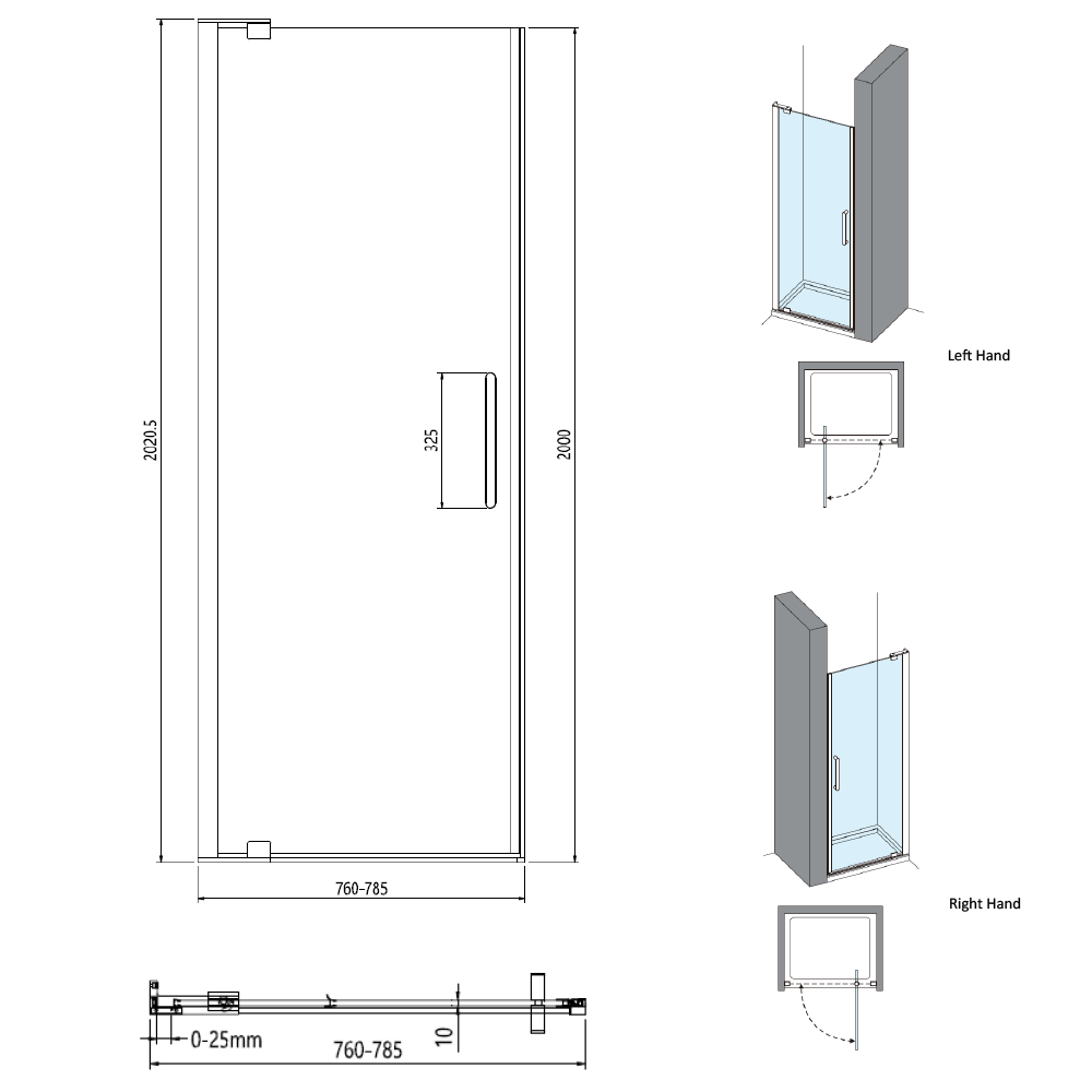 Crosswater Optix 10 Pivot Shower Door and Optional Side Panel - Brushed Bronze
