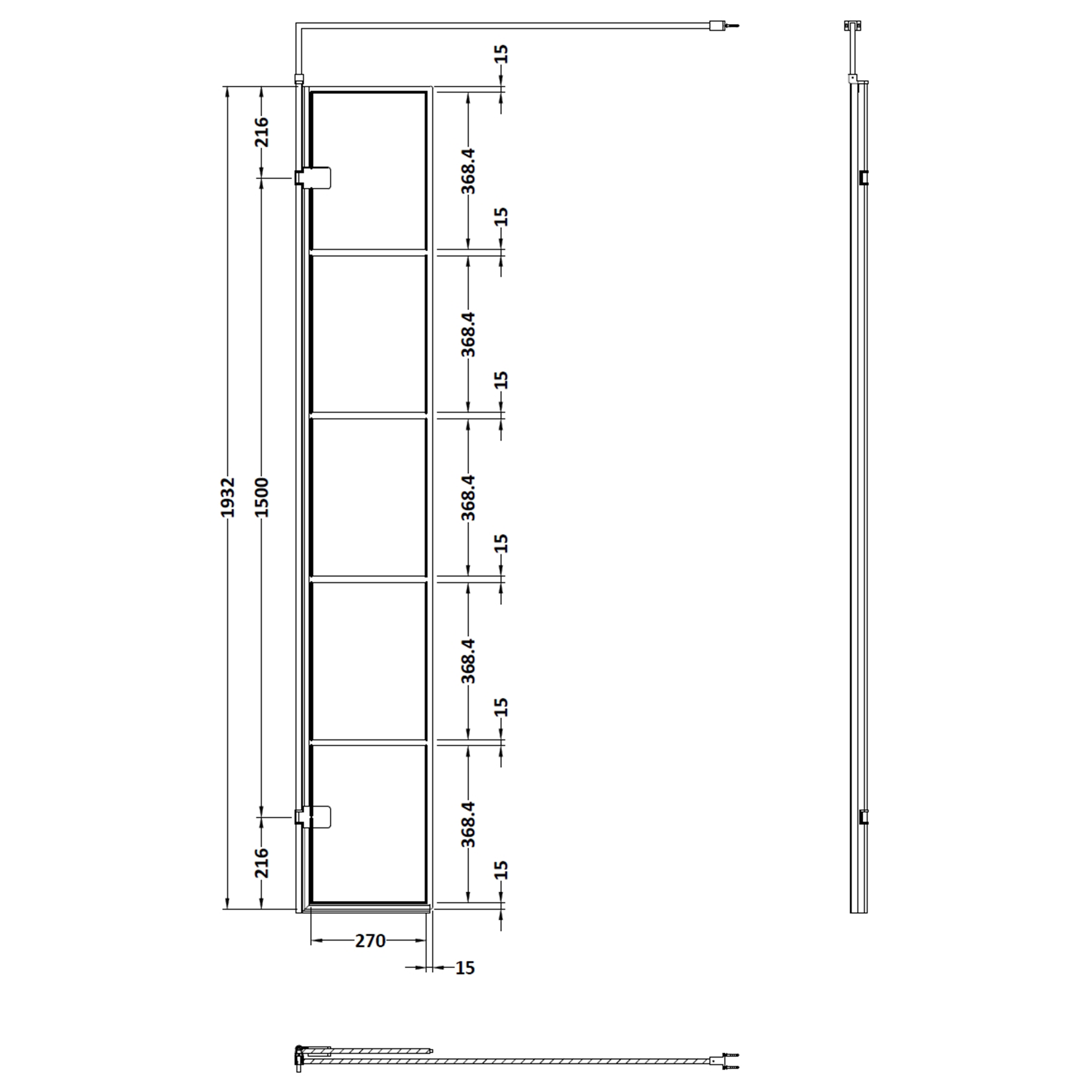 Vellamo City Matt Black Framed Wetroom Return Screen