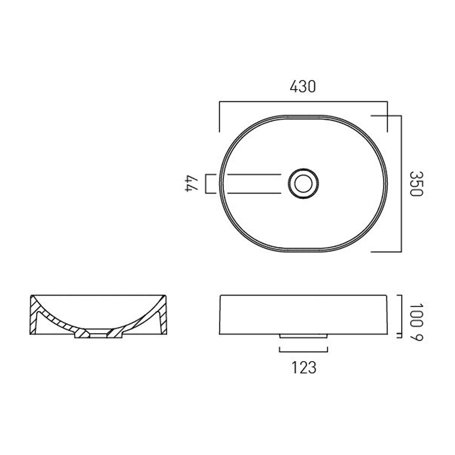 Vado Safari Oval Smooth Countertop Basin