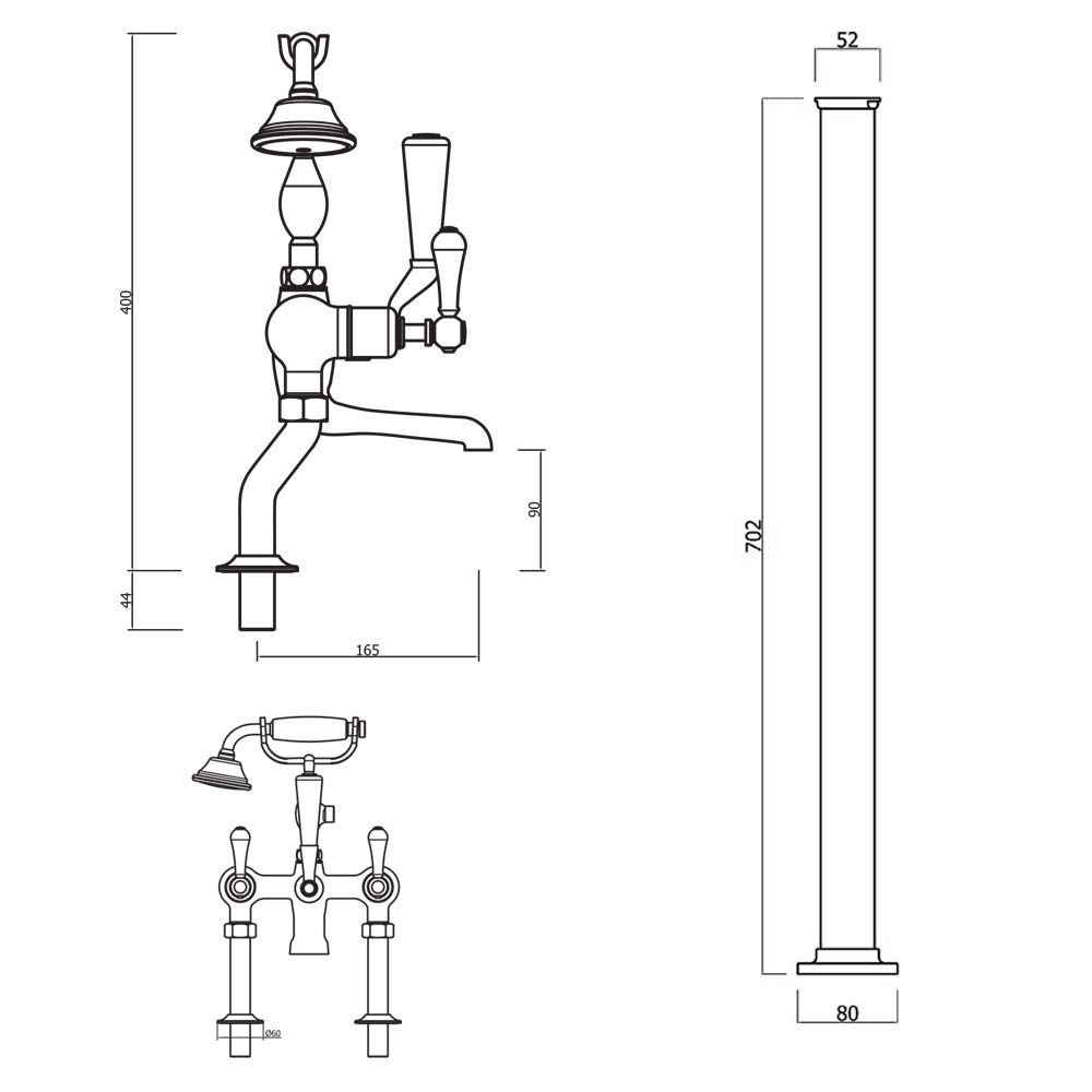 Crosswater Belgravia Lever Floor Standing Bath Shower Mixer with Shower Kit